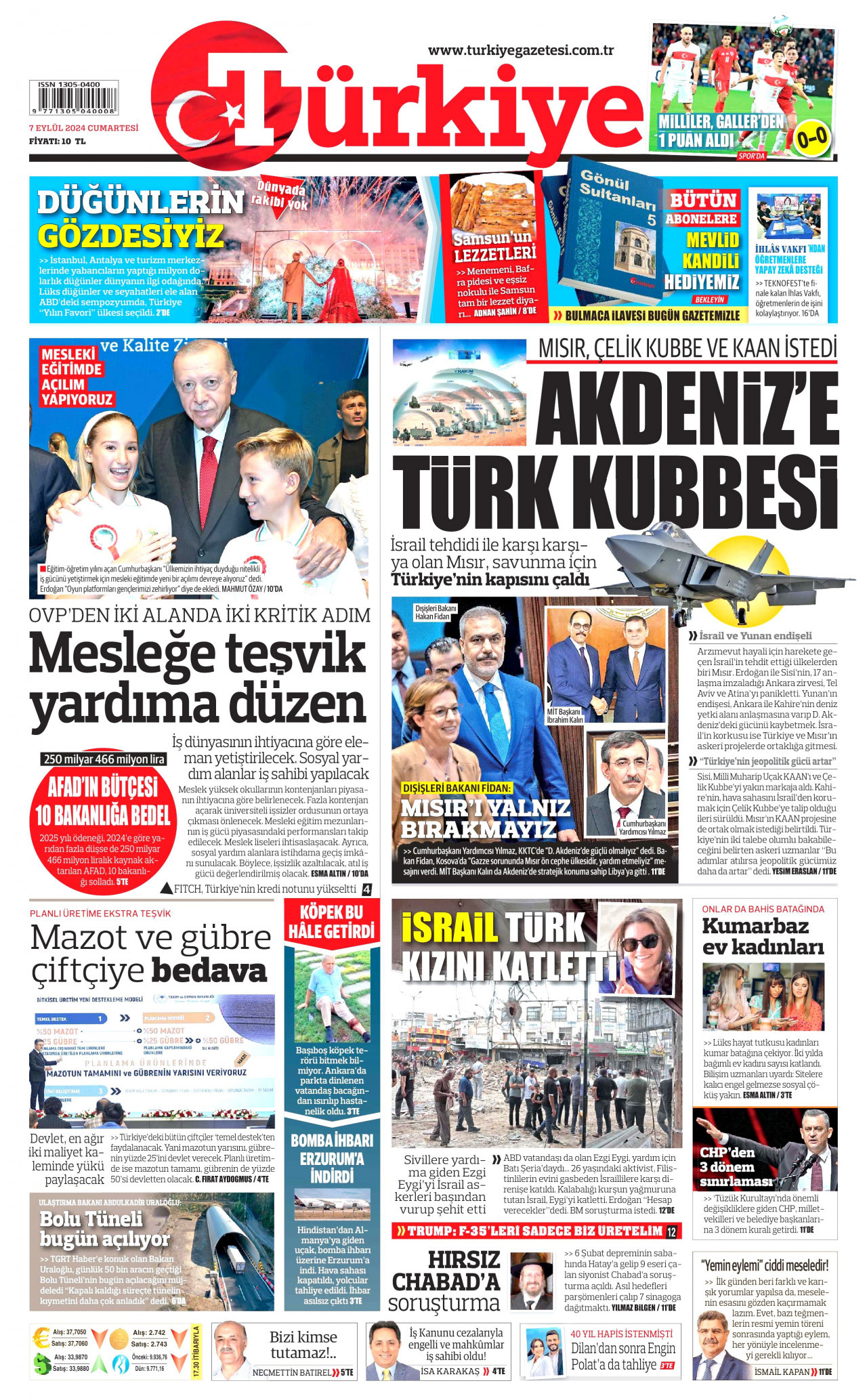 TÜRKİYE GAZETESİ 7 Eylül 2024 Gazete Manşeti Büyük