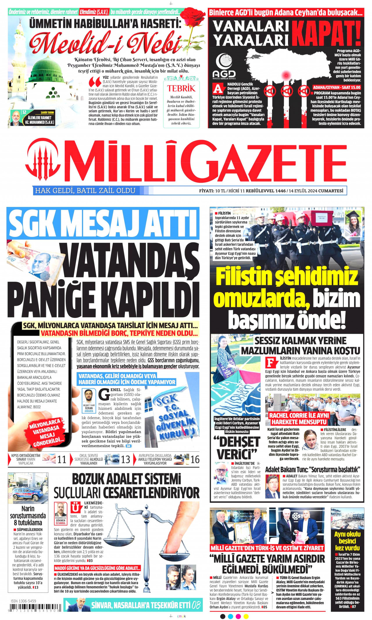 MİLLİ GAZETE 14 Eylül 2024 Gazete Manşeti Büyük