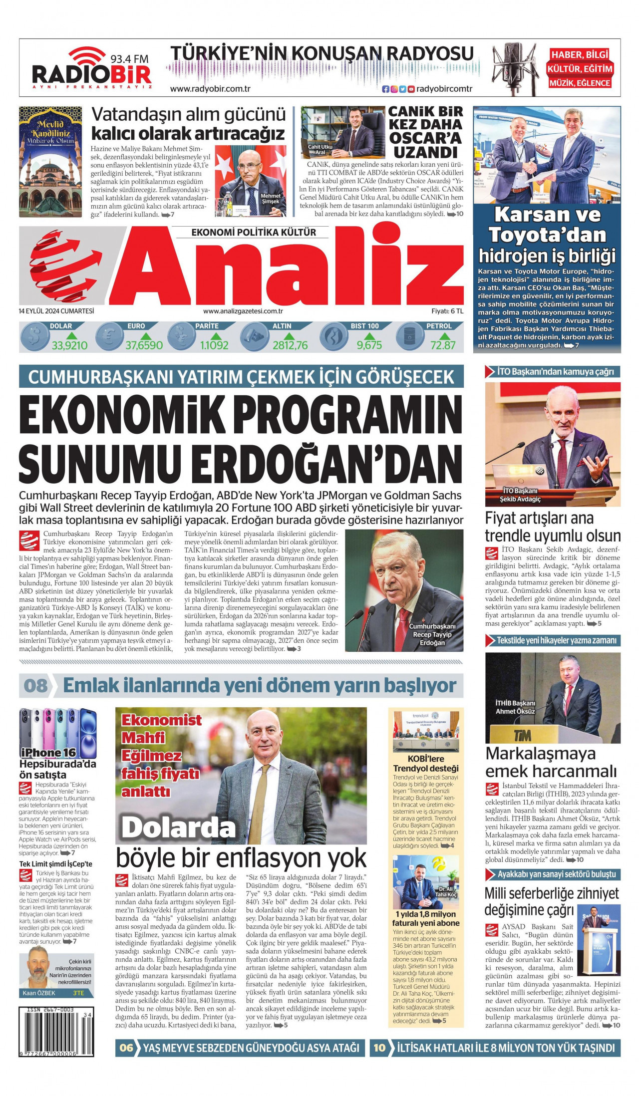 ANALİZ 14 Eylül 2024 Gazete Manşeti Büyük