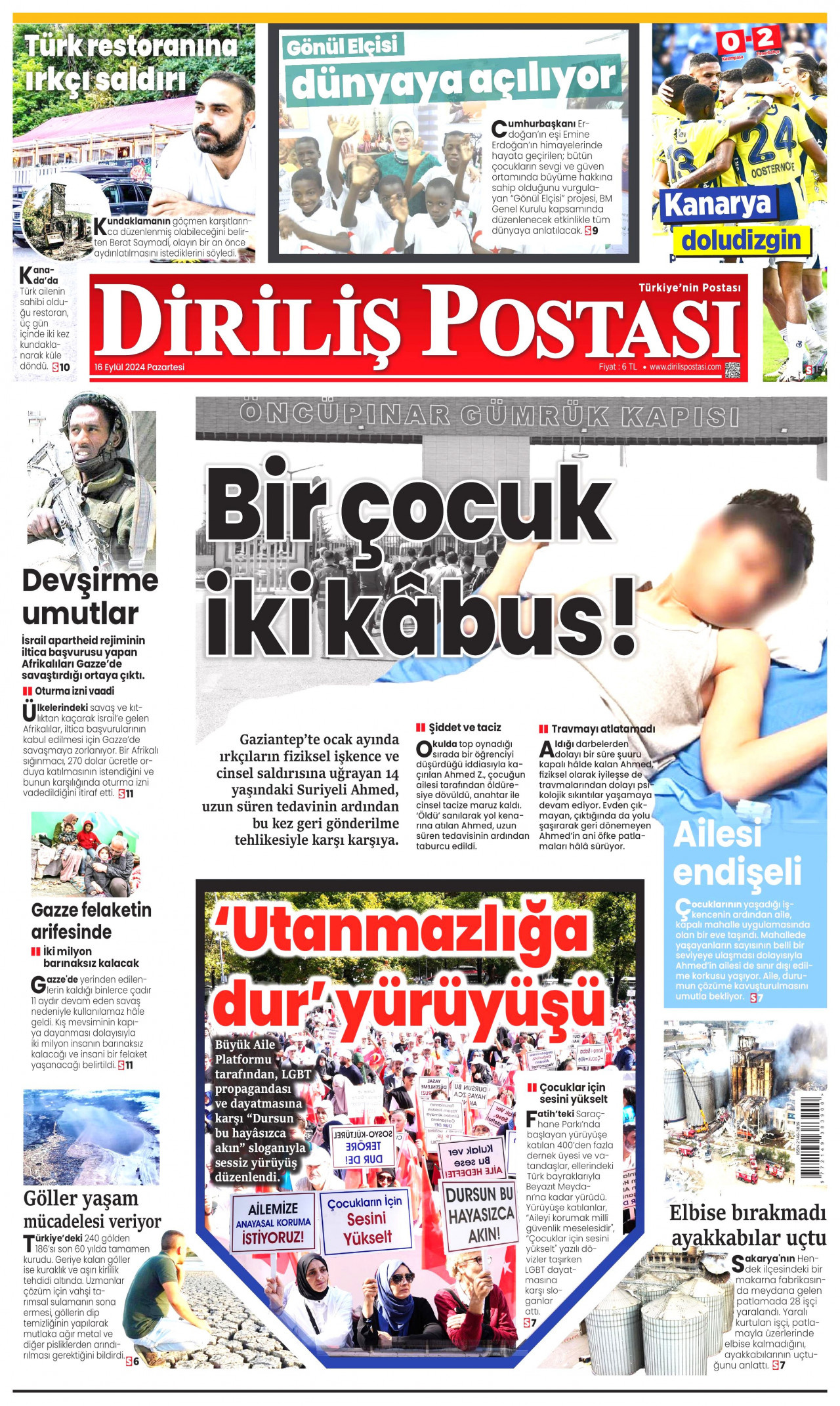 DİRİLİŞ POSTASI 16 Eylül 2024 Gazete Manşeti Büyük