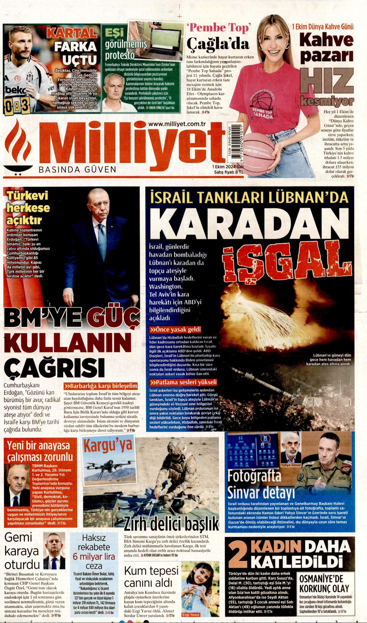 MİLLİYET 1 Ekim 2024 Gazete Manşeti Büyük