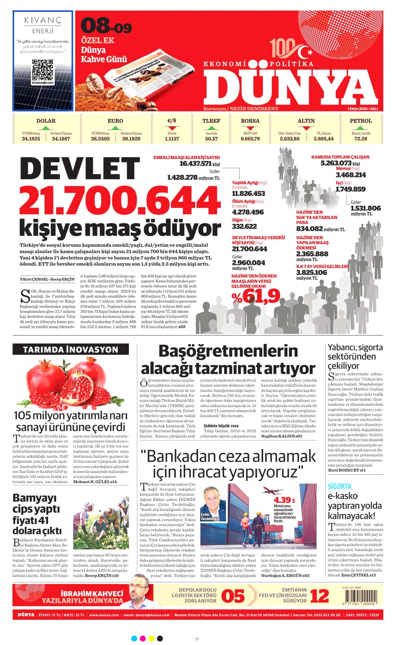 DÜNYA 1 Ekim 2024 Gazete Manşeti Büyük