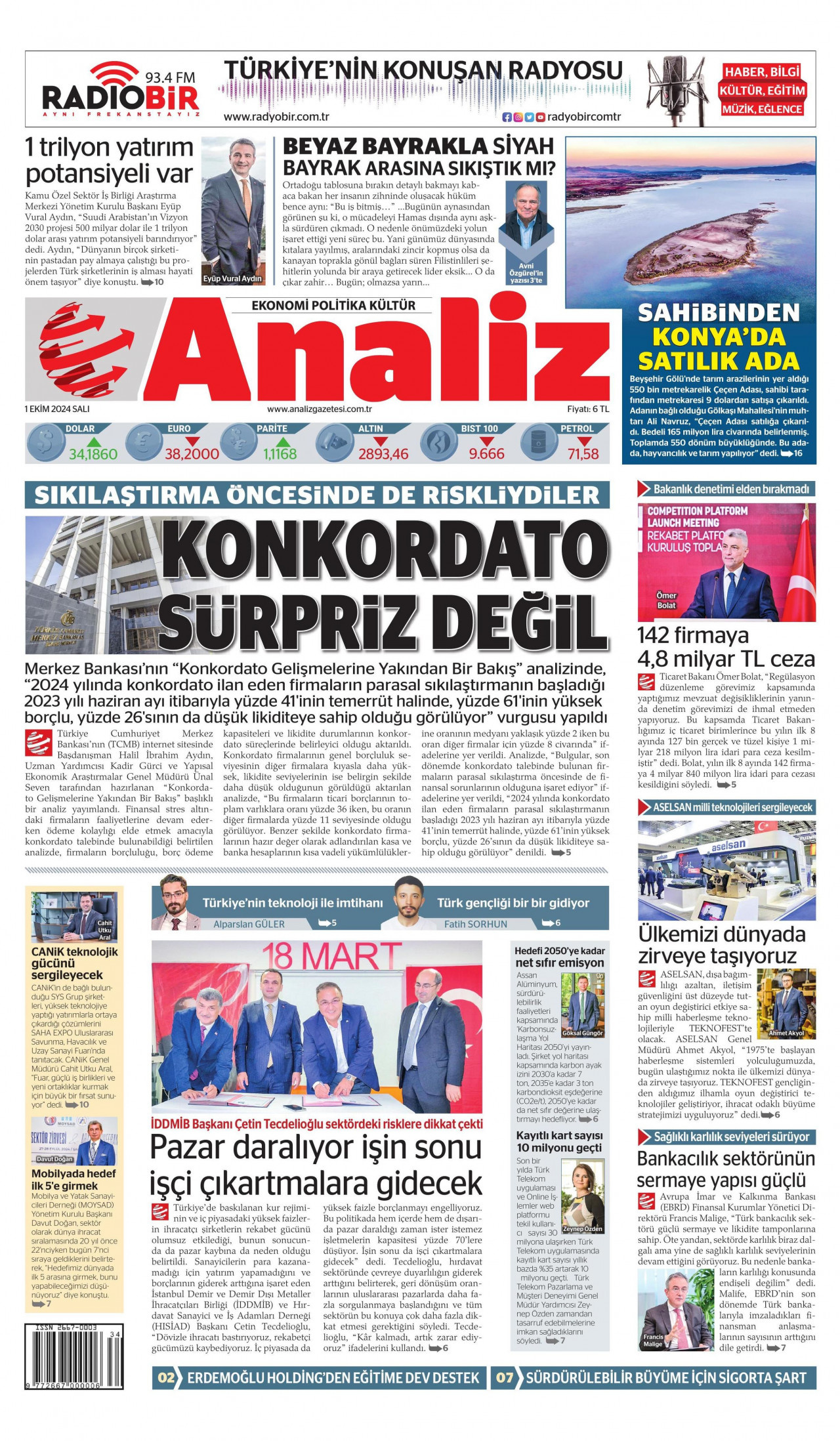 ANALİZ 1 Ekim 2024 Gazete Manşeti Büyük