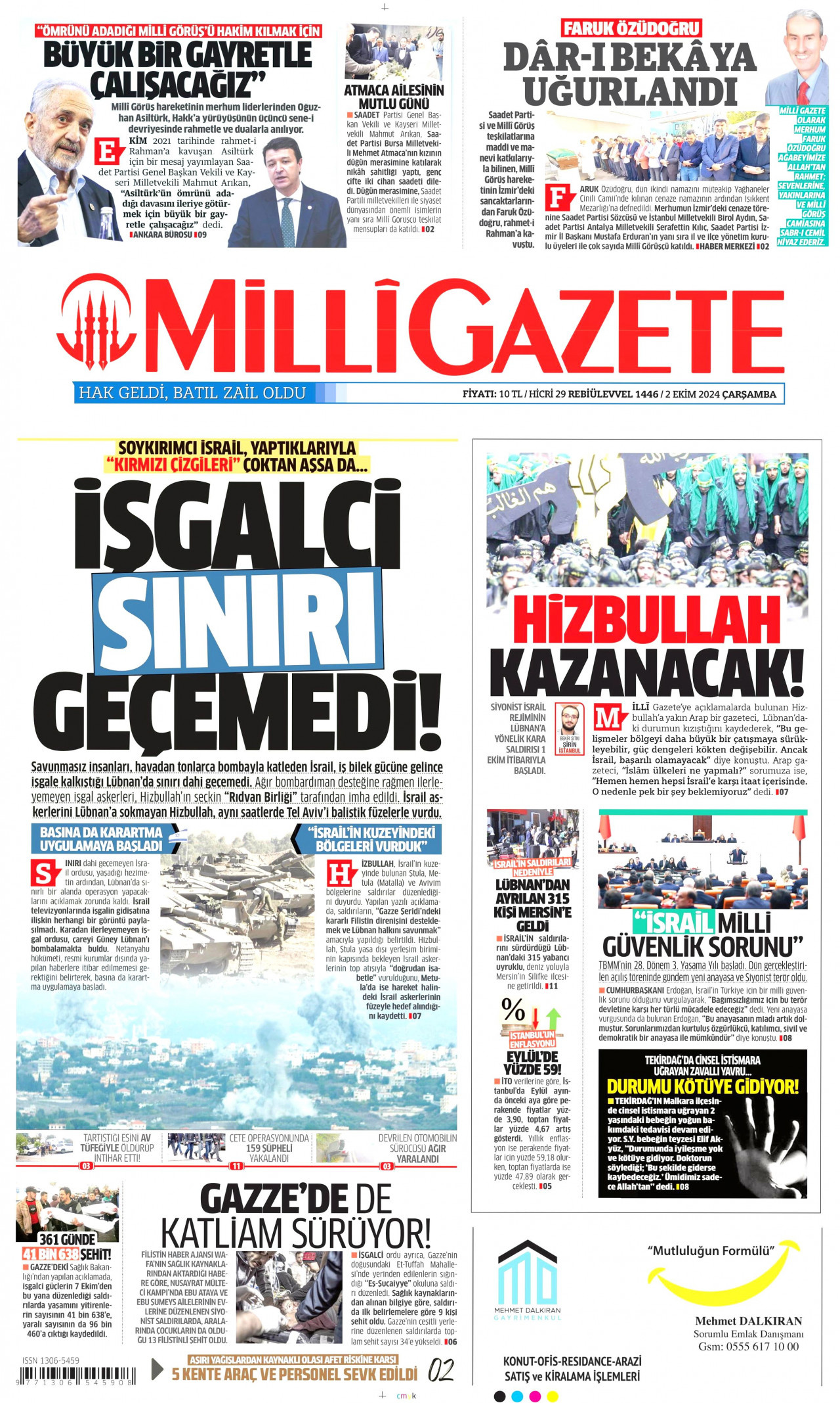 MİLLİ GAZETE 2 Ekim 2024 Gazete Manşeti Büyük