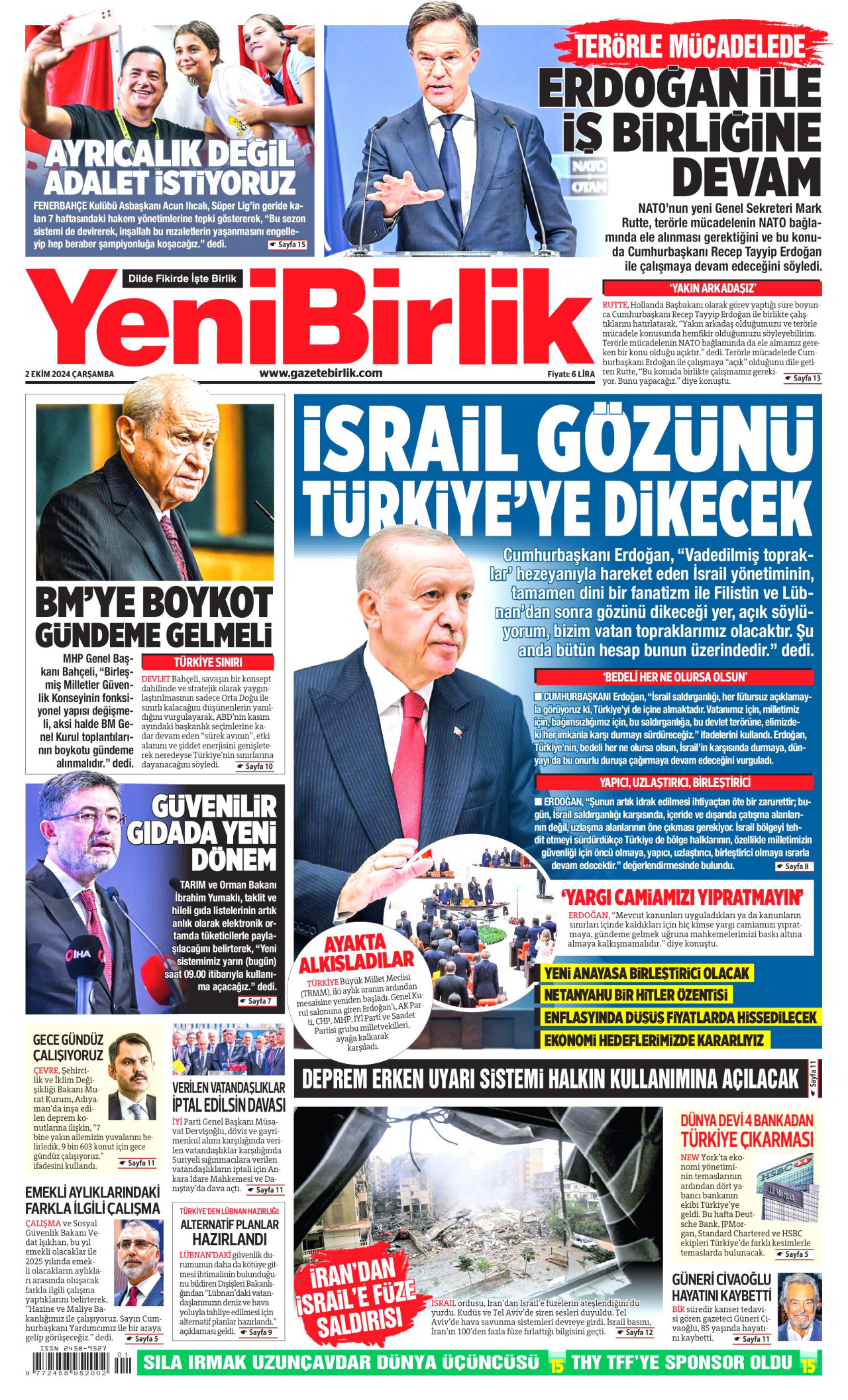 YENİBİRLİK 2 Ekim 2024 Gazete Manşeti Büyük