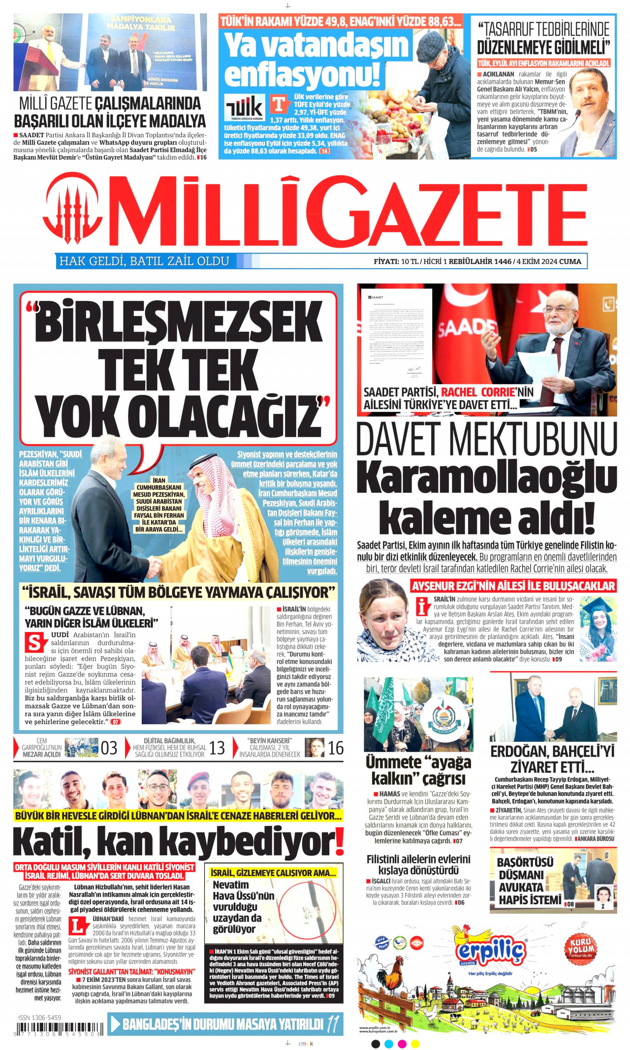 MİLLİ GAZETE 4 Ekim 2024 Gazete Manşeti Büyük