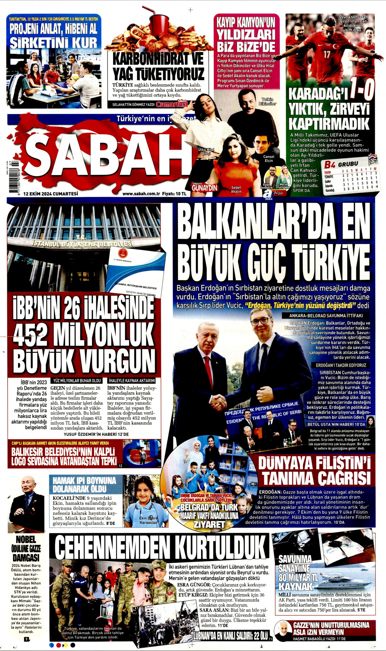 SABAH 12 Ekim 2024 Gazete Manşeti Büyük