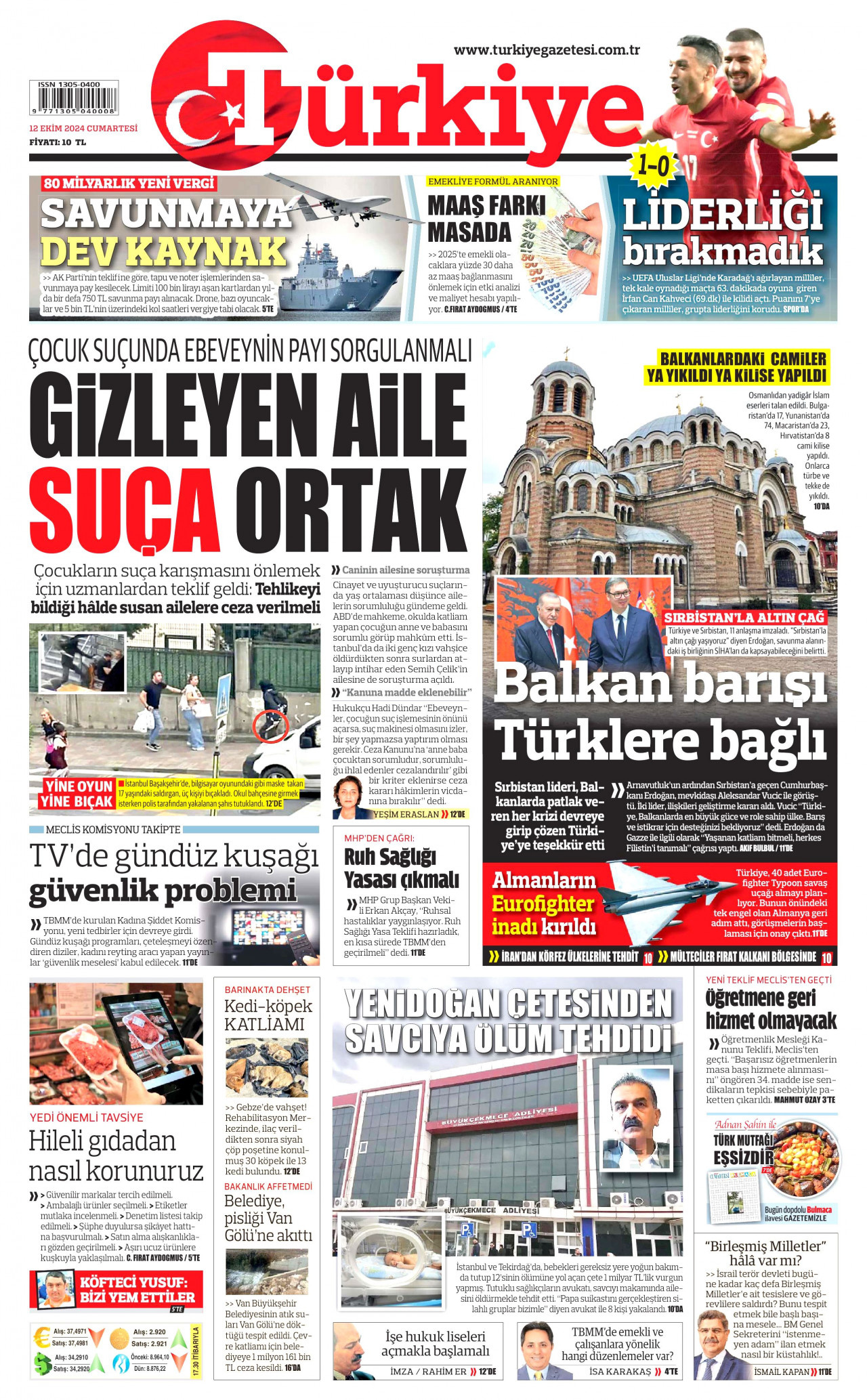 TÜRKİYE GAZETESİ 12 Ekim 2024 Gazete Manşeti Büyük