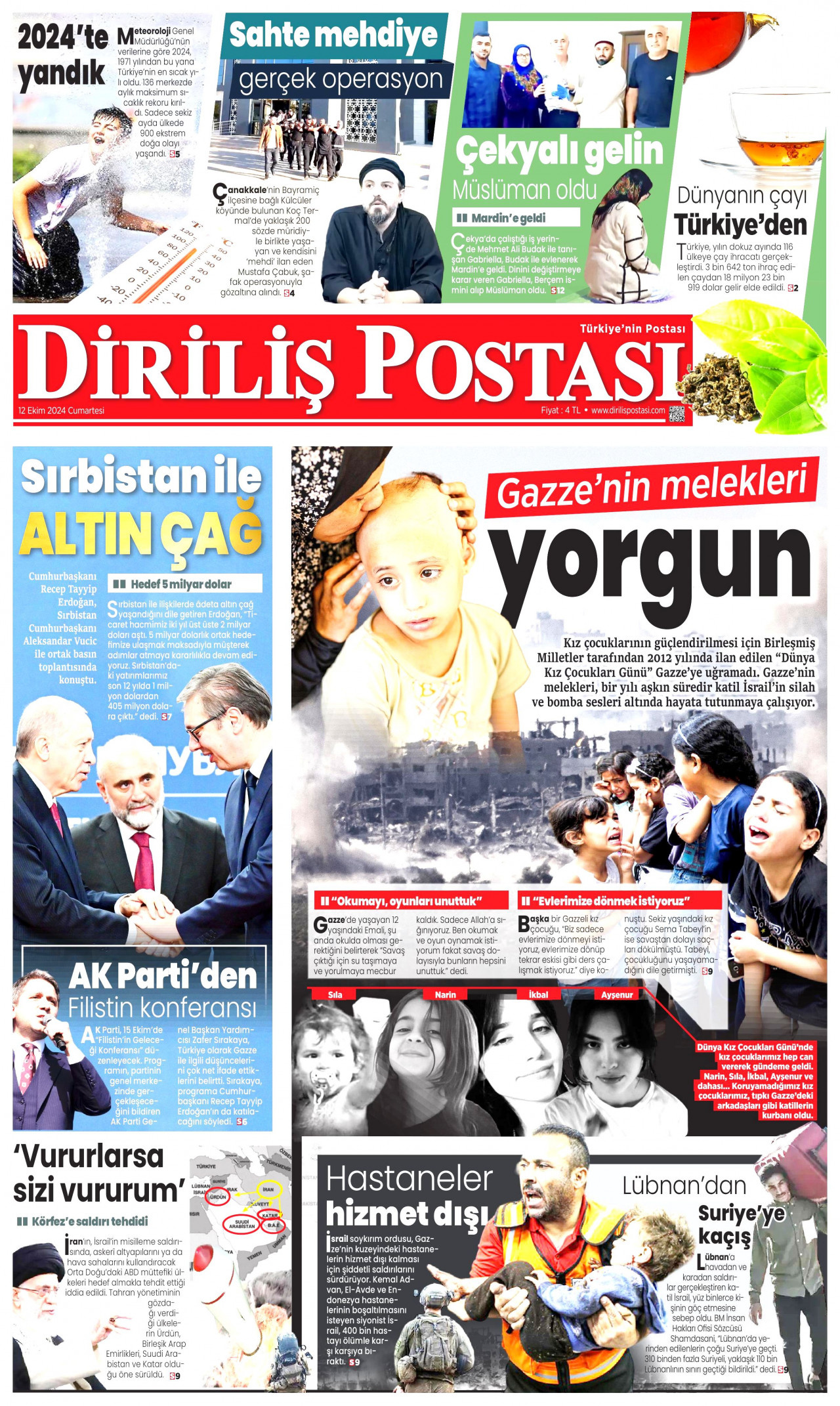 DİRİLİŞ POSTASI 12 Ekim 2024 Gazete Manşeti Büyük