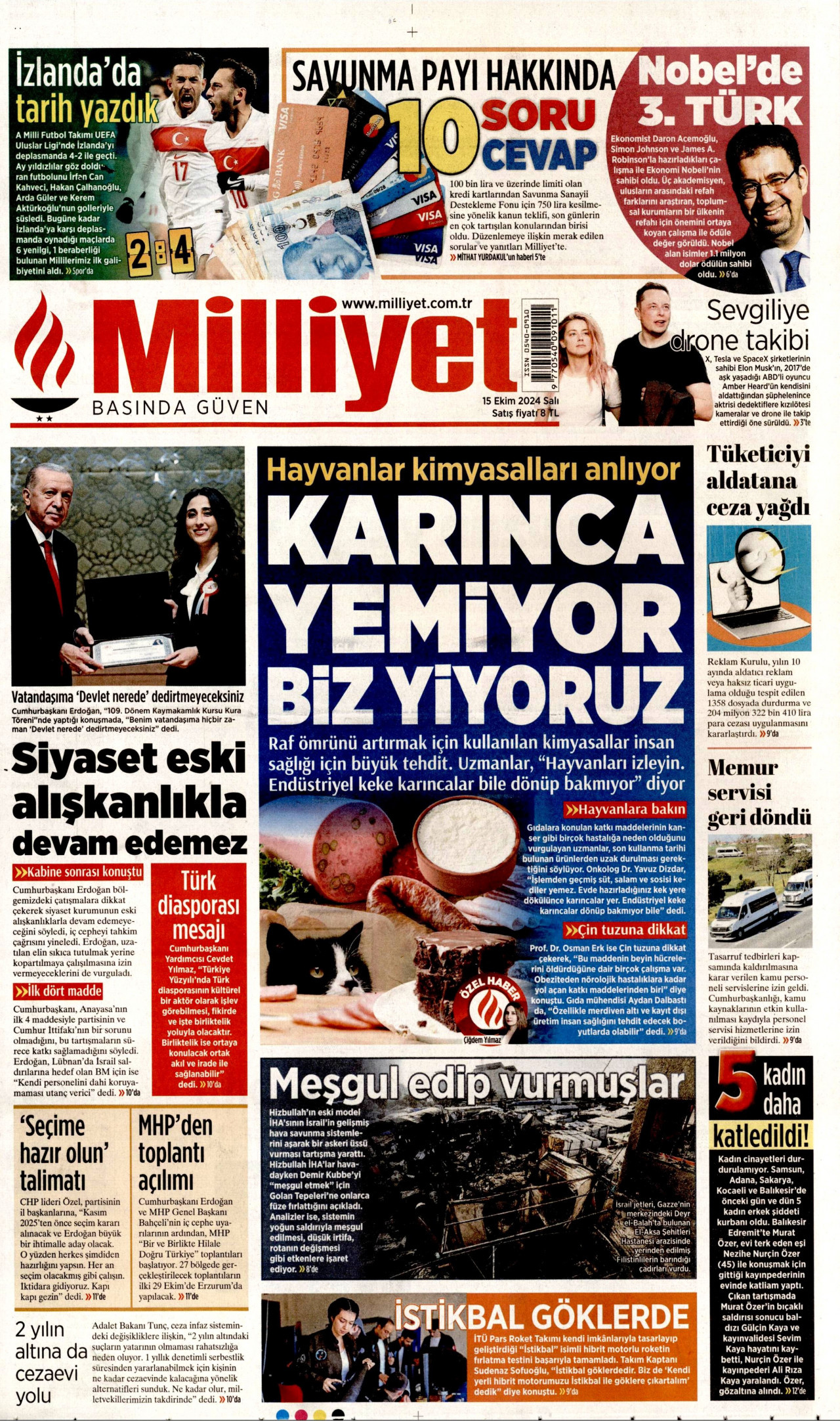 MİLLİYET 15 Ekim 2024 Gazete Manşeti Büyük