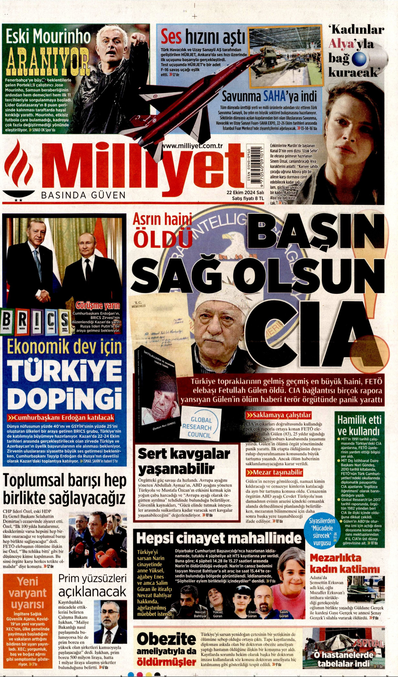 MİLLİYET 22 Ekim 2024 Gazete Manşeti Büyük