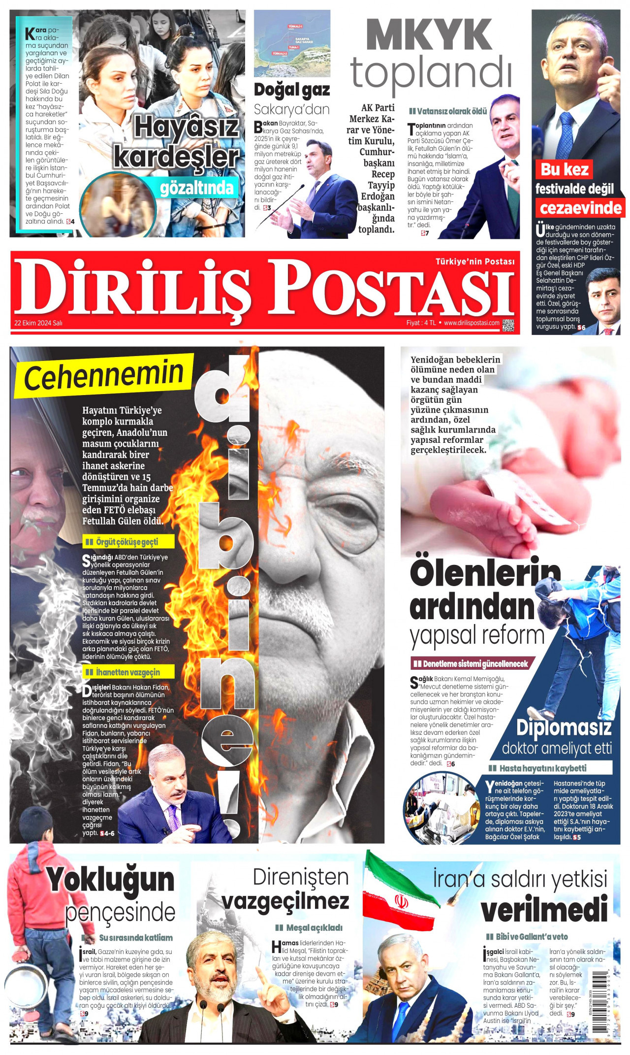 DİRİLİŞ POSTASI 22 Ekim 2024 Gazete Manşeti Büyük