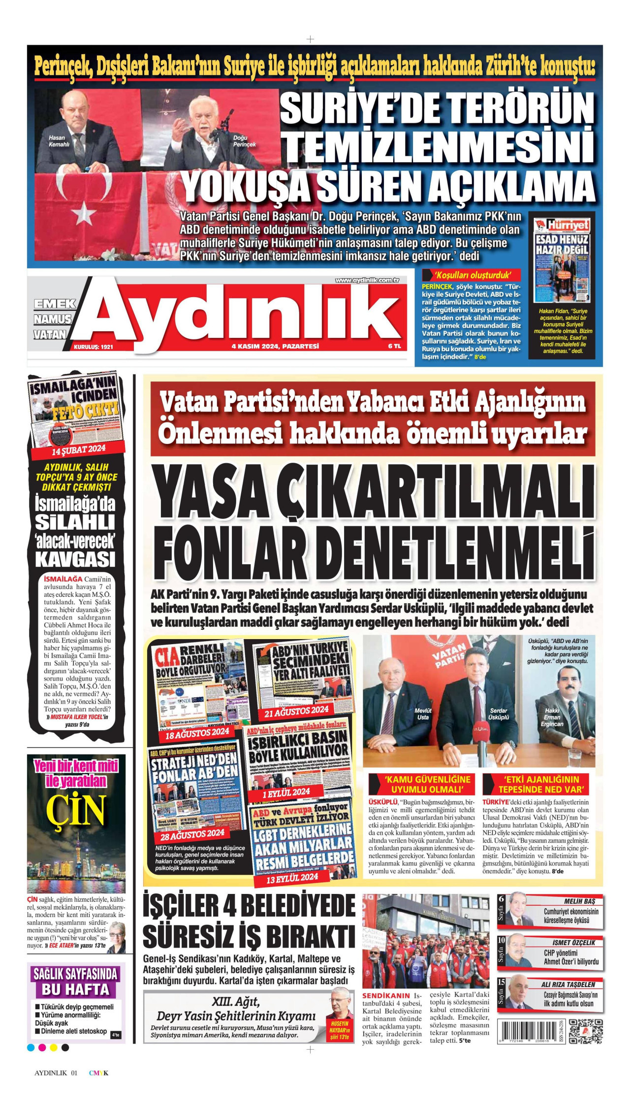 AYDINLIK GAZETESİ 4 Kasım 2024 Gazete Manşeti Büyük