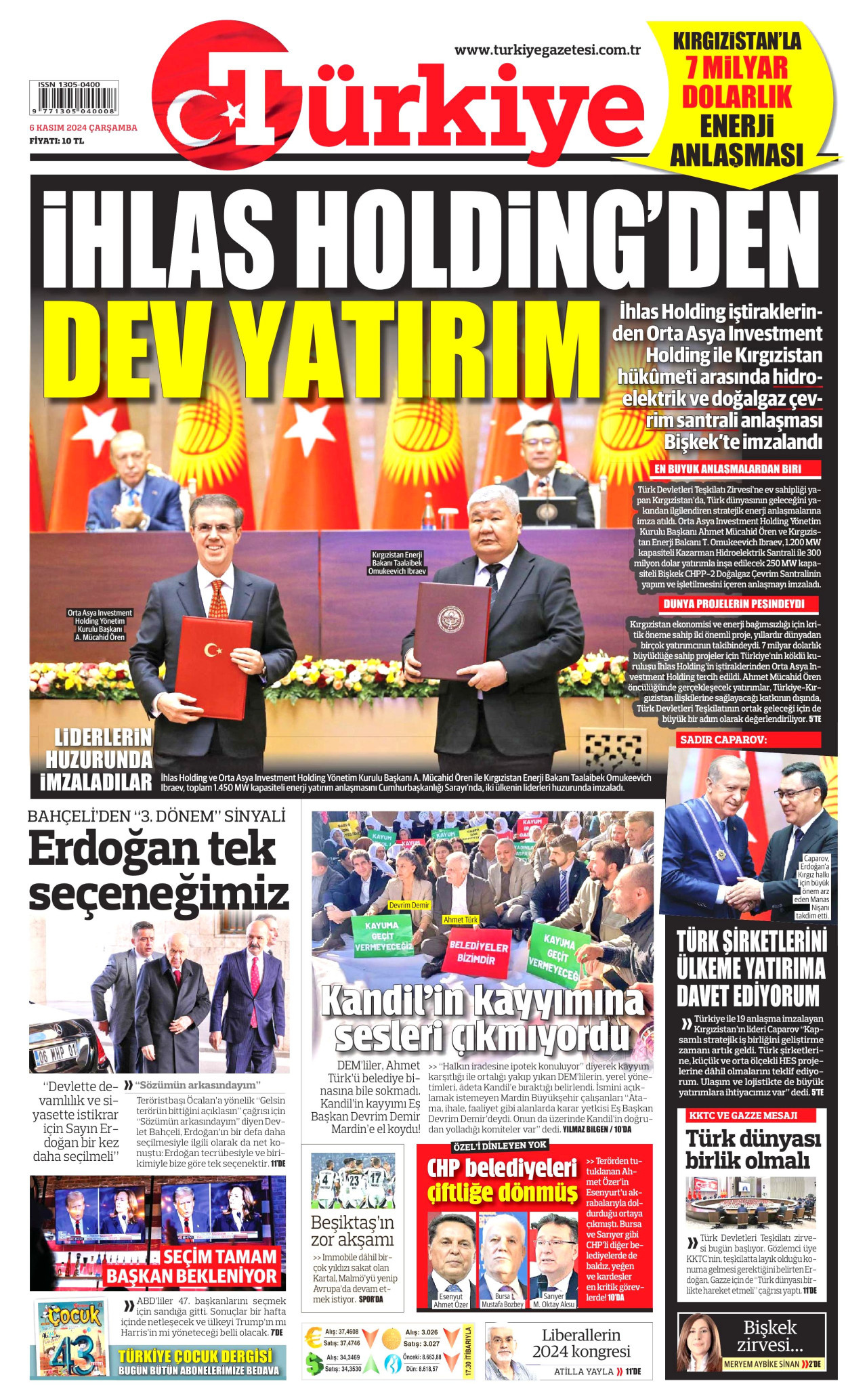 TÜRKİYE GAZETESİ 6 Kasım 2024 Gazete Manşeti Büyük