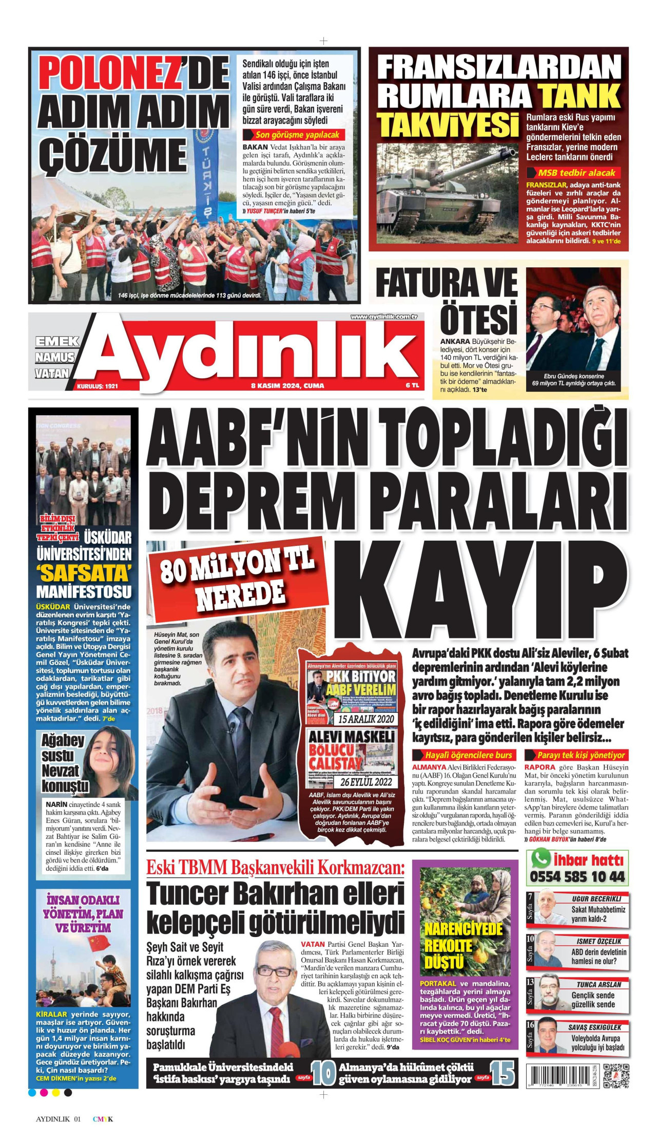 AYDINLIK GAZETESİ 8 Kasım 2024 Gazete Manşeti Büyük