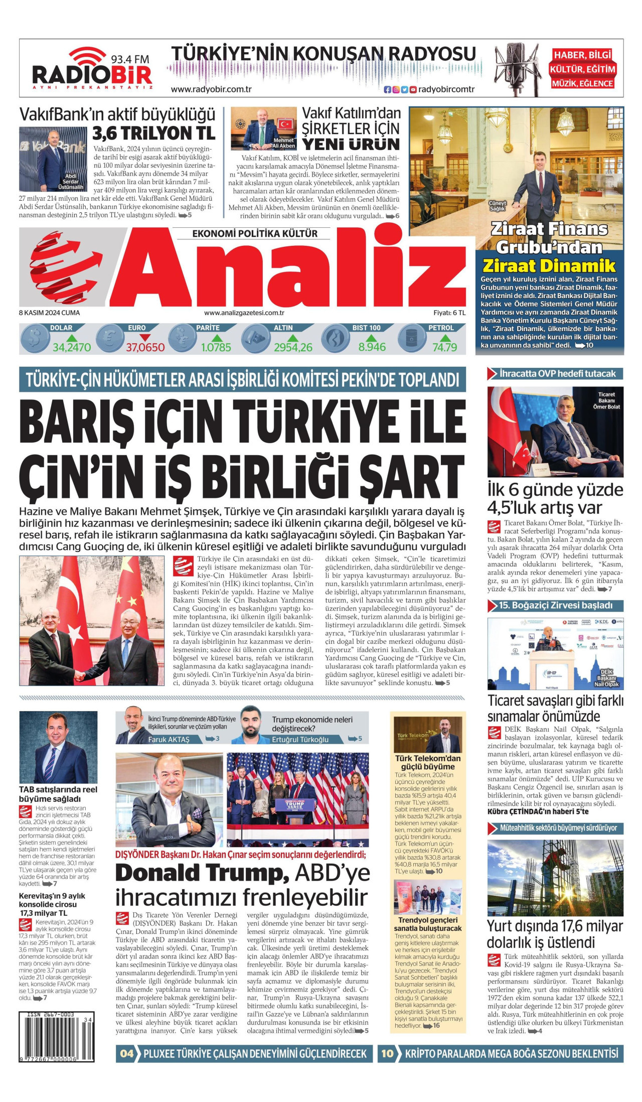 ANALİZ 8 Kasım 2024 Gazete Manşeti Büyük