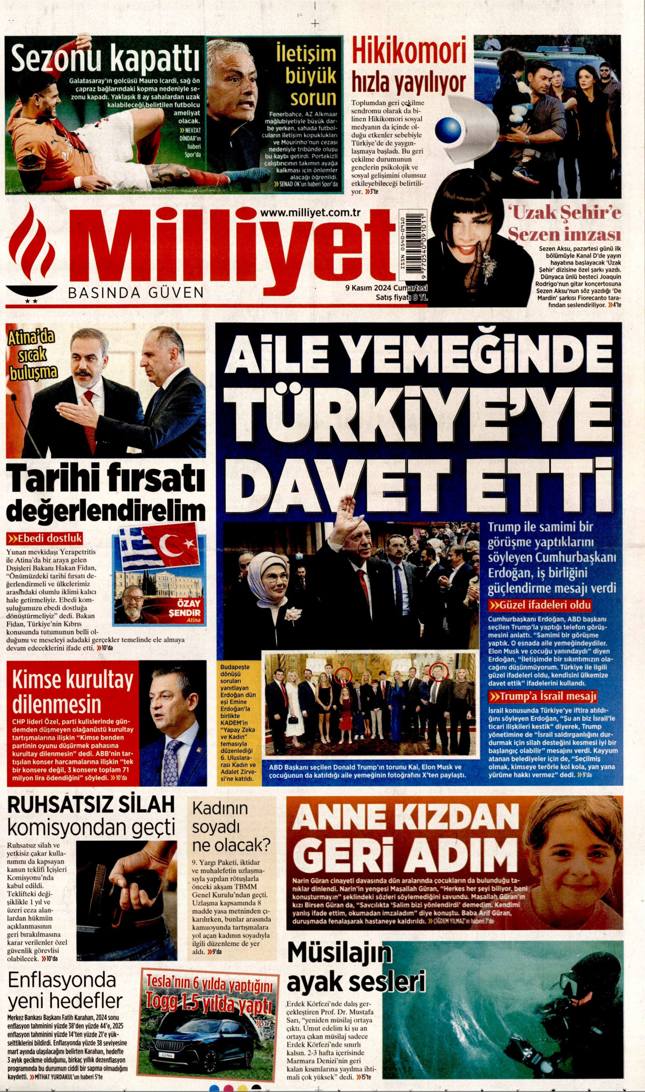 MİLLİYET 9 Kasım 2024 Gazete Manşeti Büyük