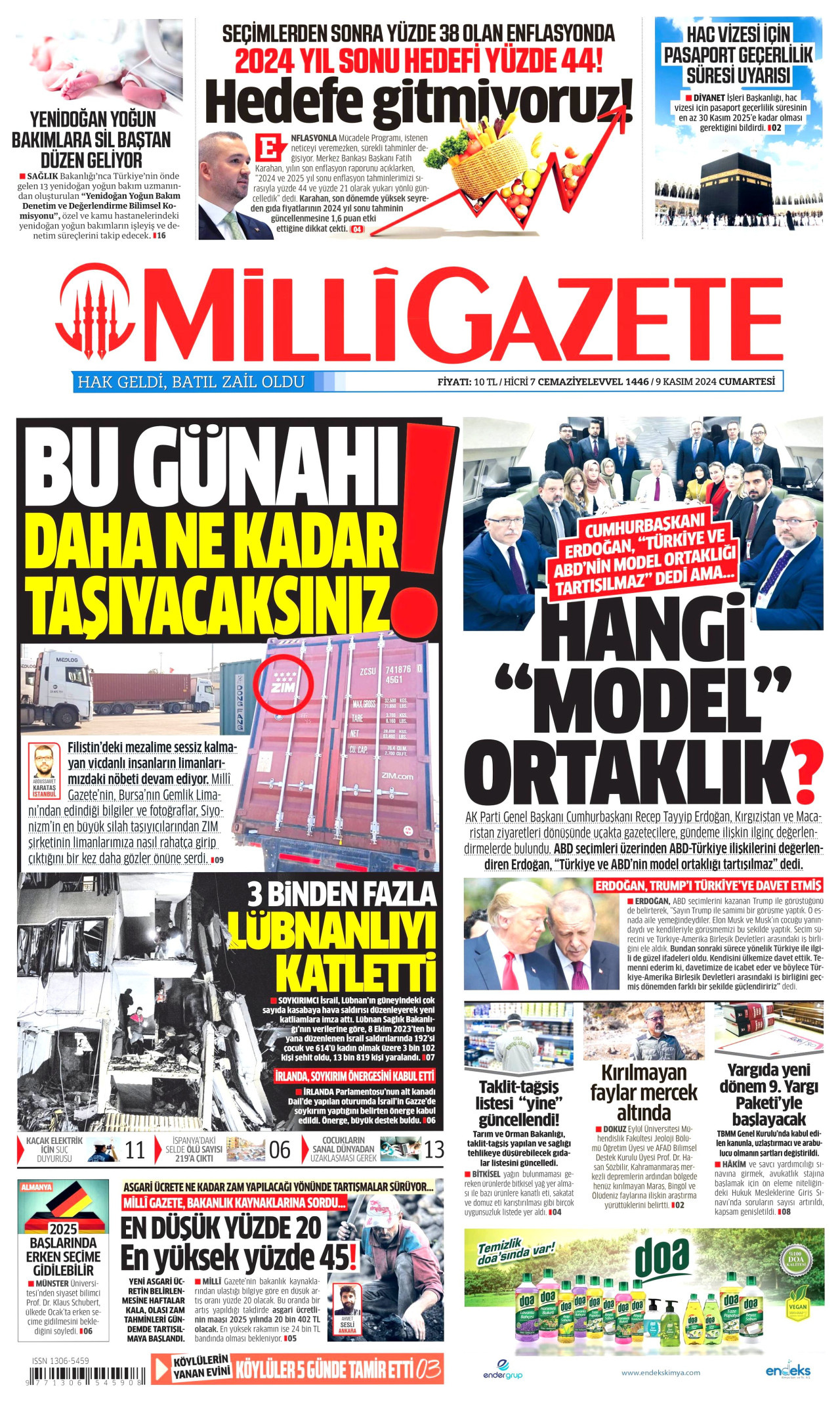 MİLLİ GAZETE 9 Kasım 2024 Gazete Manşeti Büyük