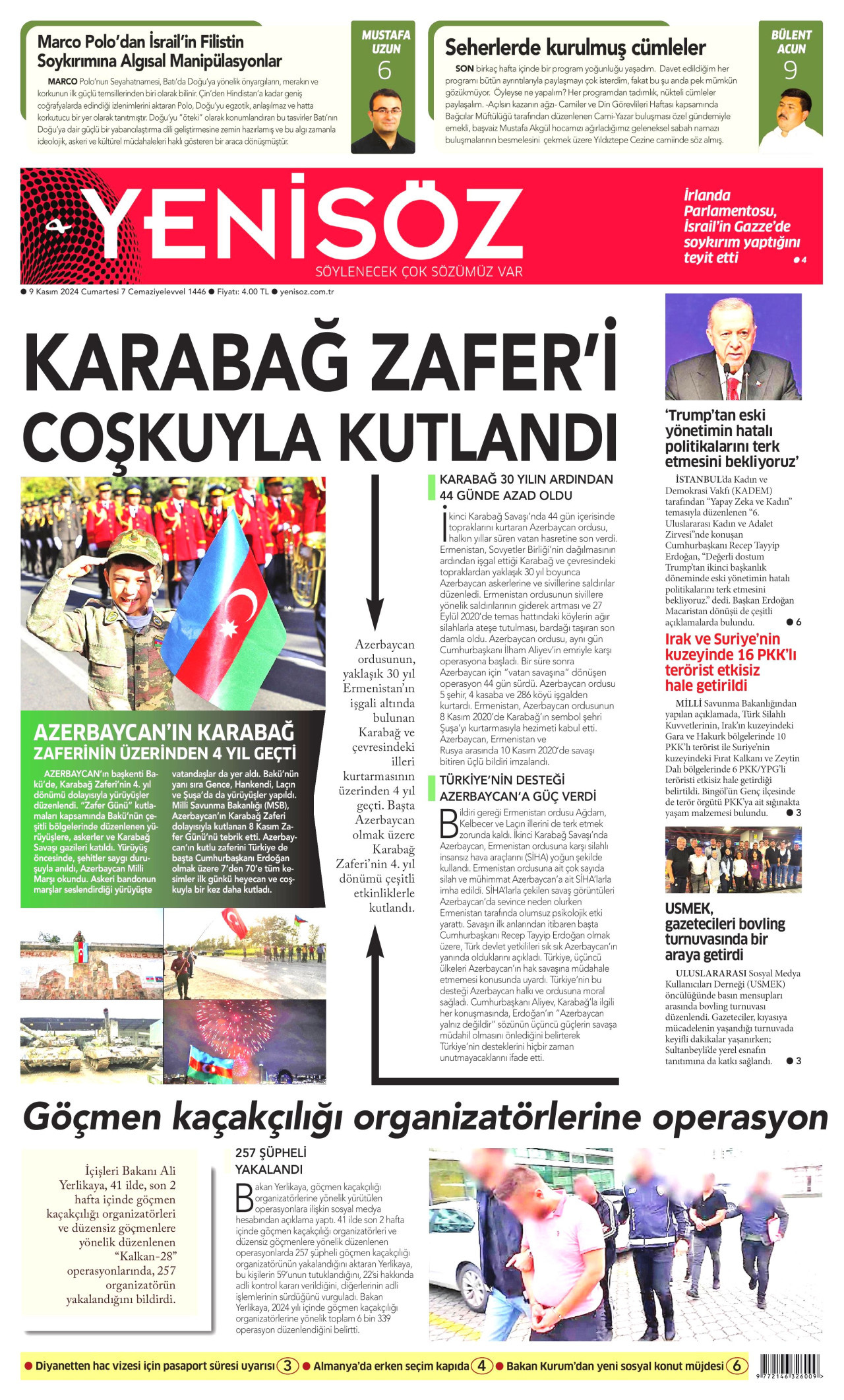 YENİ SÖZ GAZETESİ 9 Kasım 2024 Gazete Manşeti Büyük