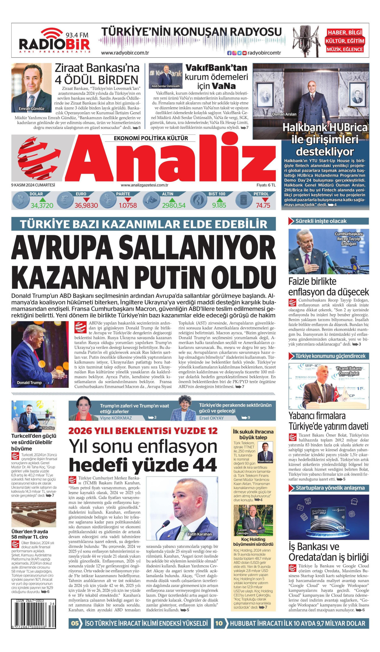 ANALİZ 9 Kasım 2024 Gazete Manşeti Büyük