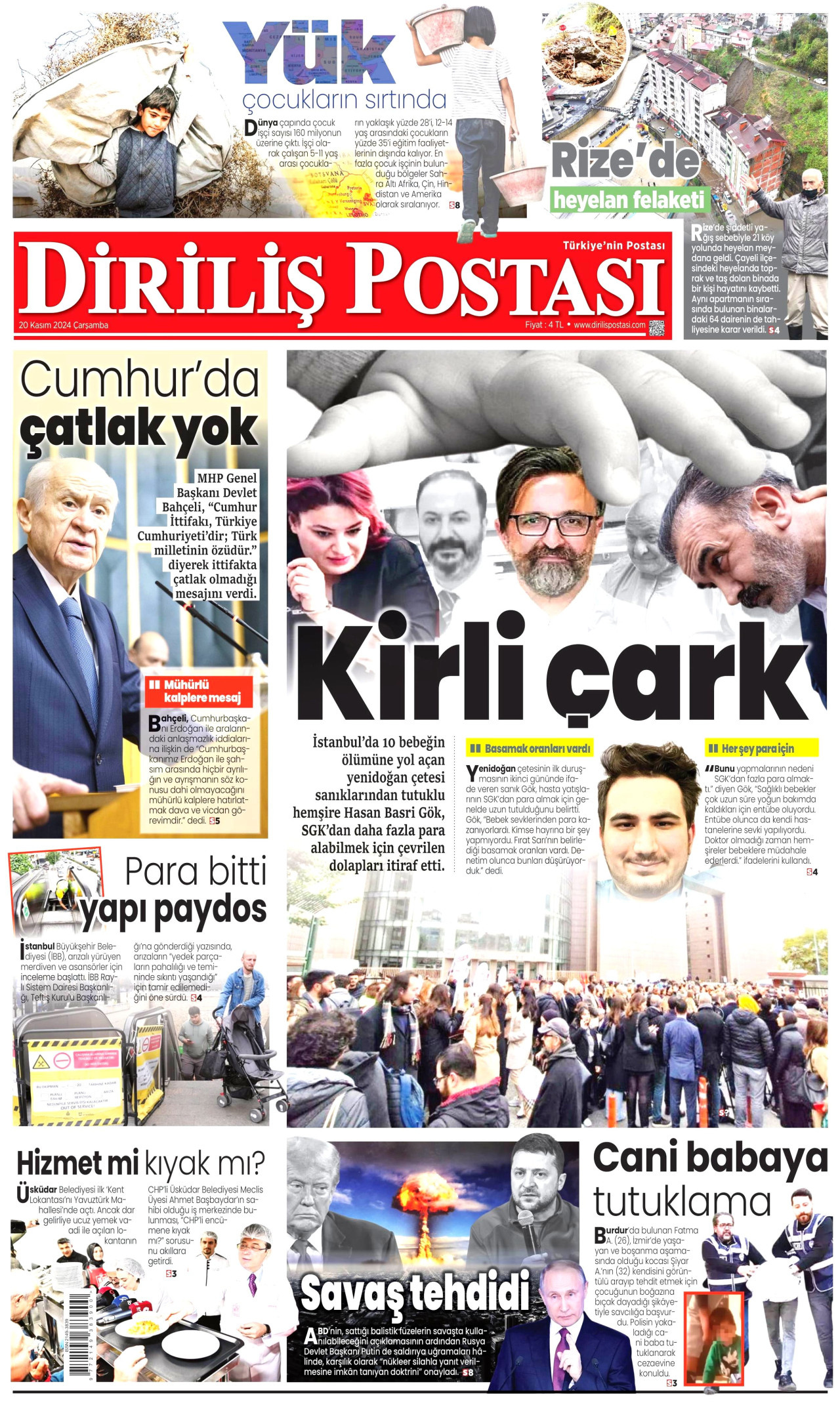 DİRİLİŞ POSTASI 20 Kasım 2024 Gazete Manşeti Büyük