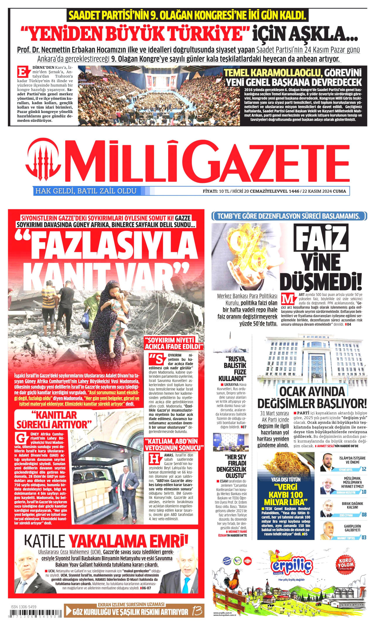 MİLLİ GAZETE 22 Kasım 2024 Gazete Manşeti Büyük