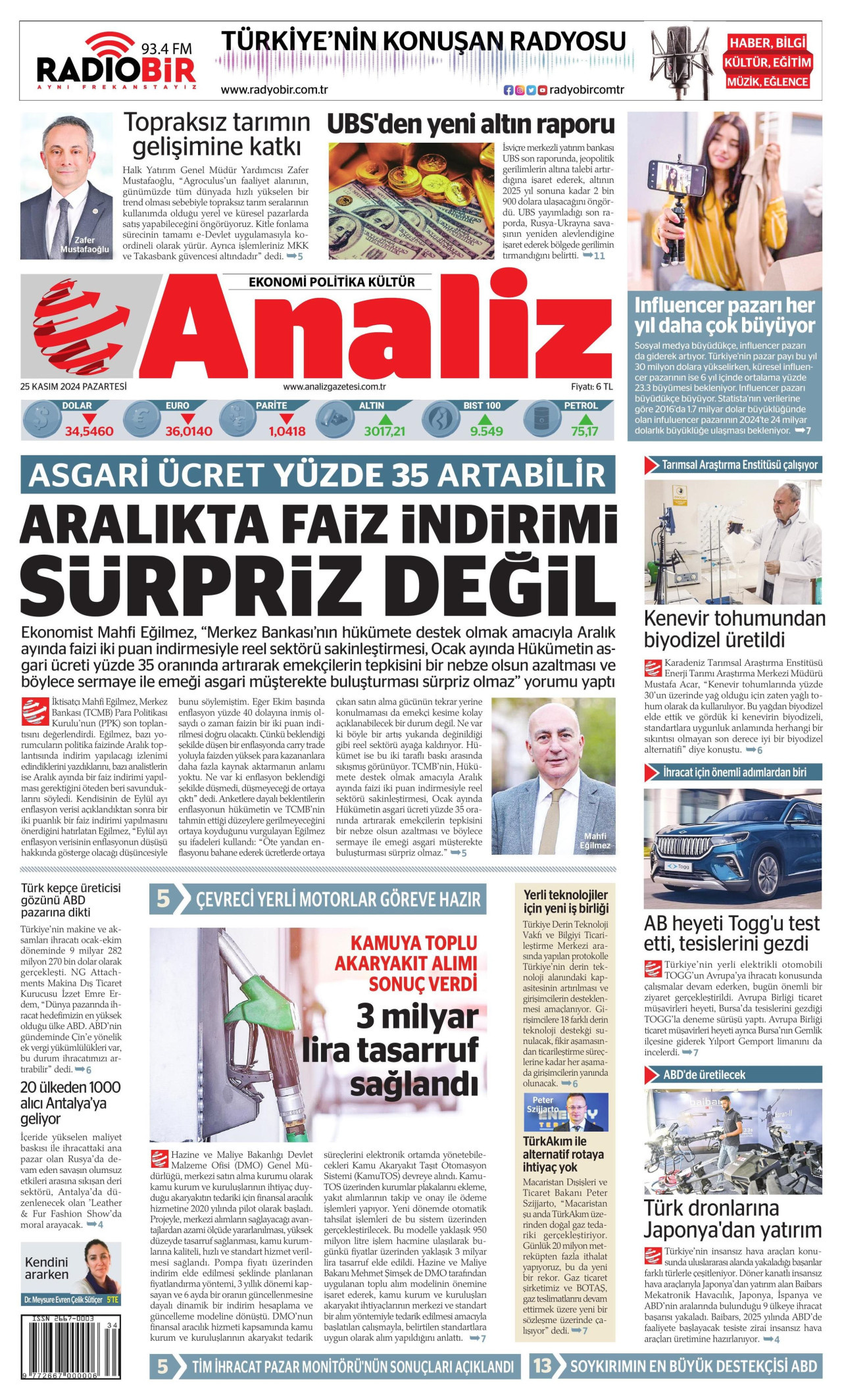 ANALİZ 25 Kasım 2024 Gazete Manşeti Büyük