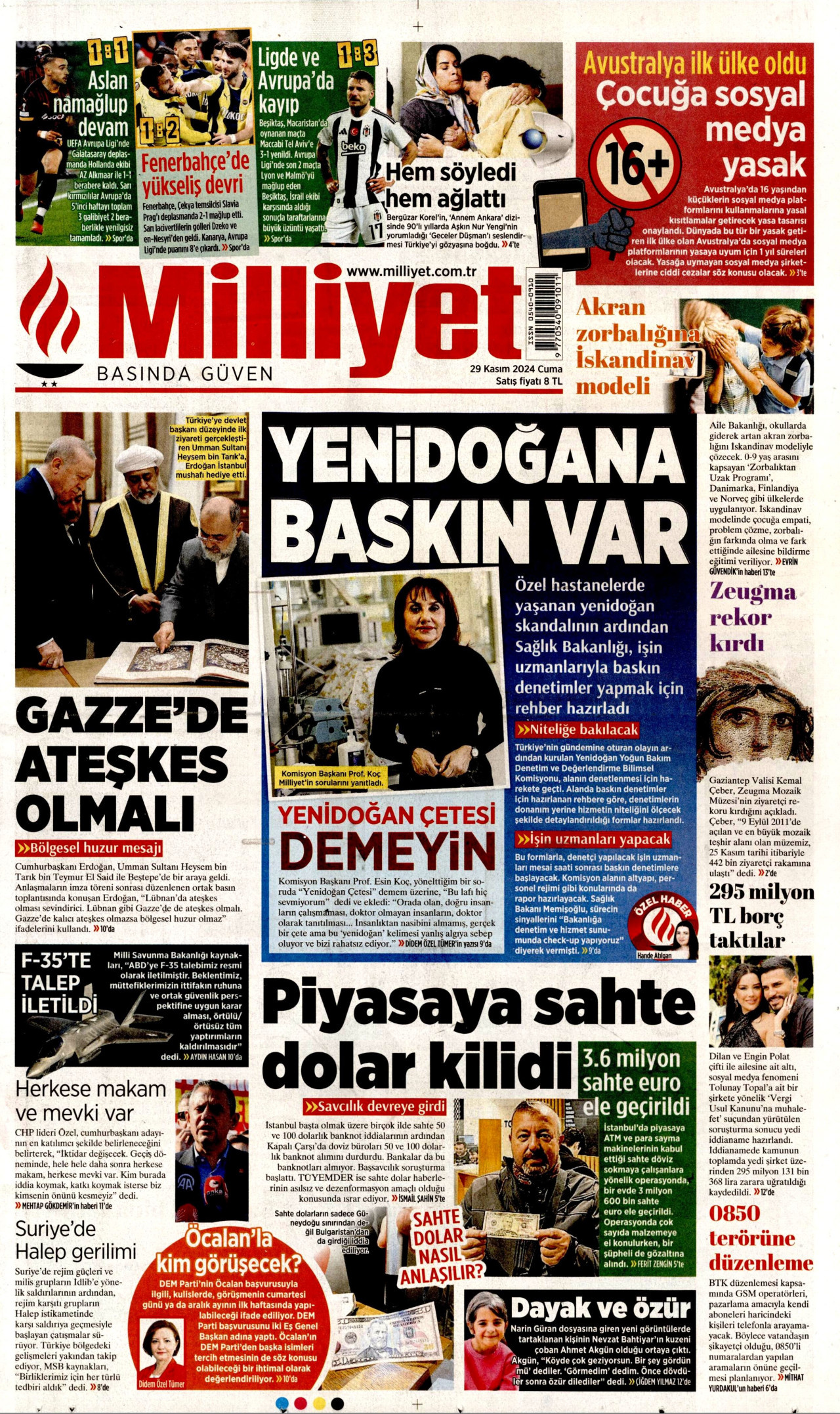 MİLLİYET 29 Kasım 2024 Gazete Manşeti Büyük