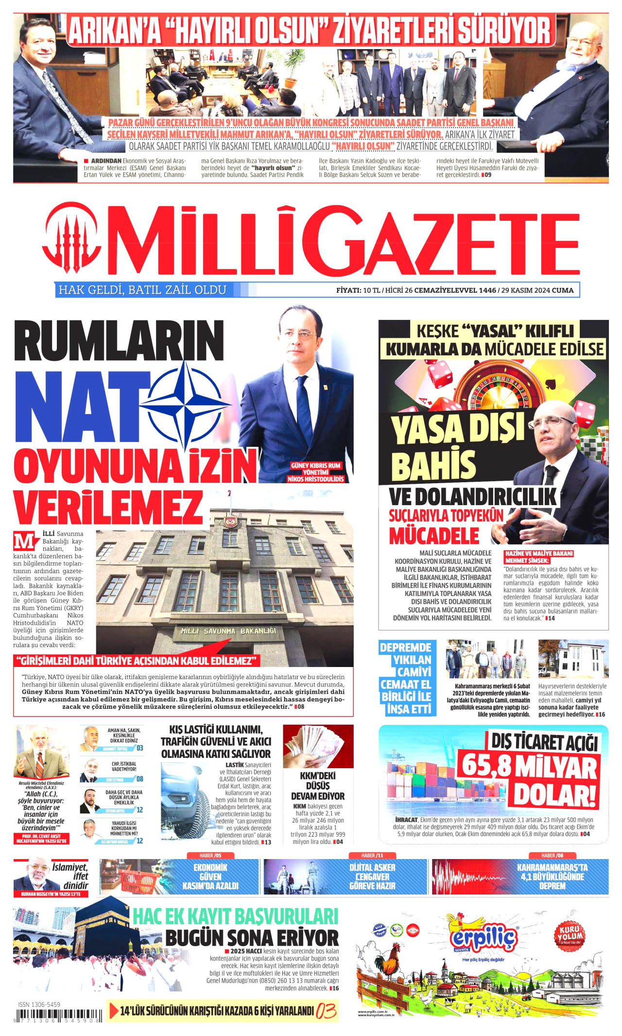 MİLLİ GAZETE 29 Kasım 2024 Gazete Manşeti Büyük