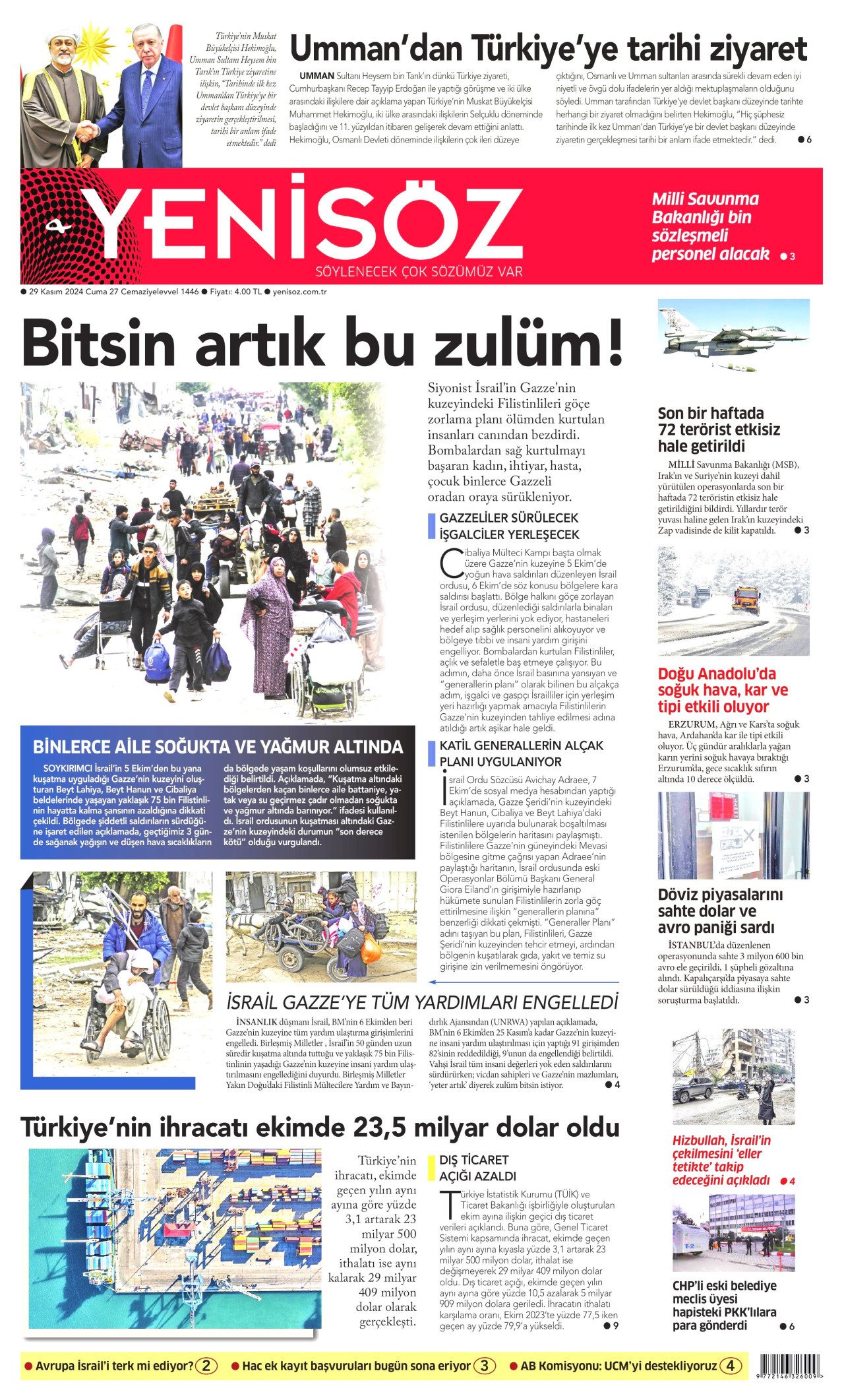 YENİ SÖZ GAZETESİ 29 Kasım 2024 Gazete Manşeti Büyük