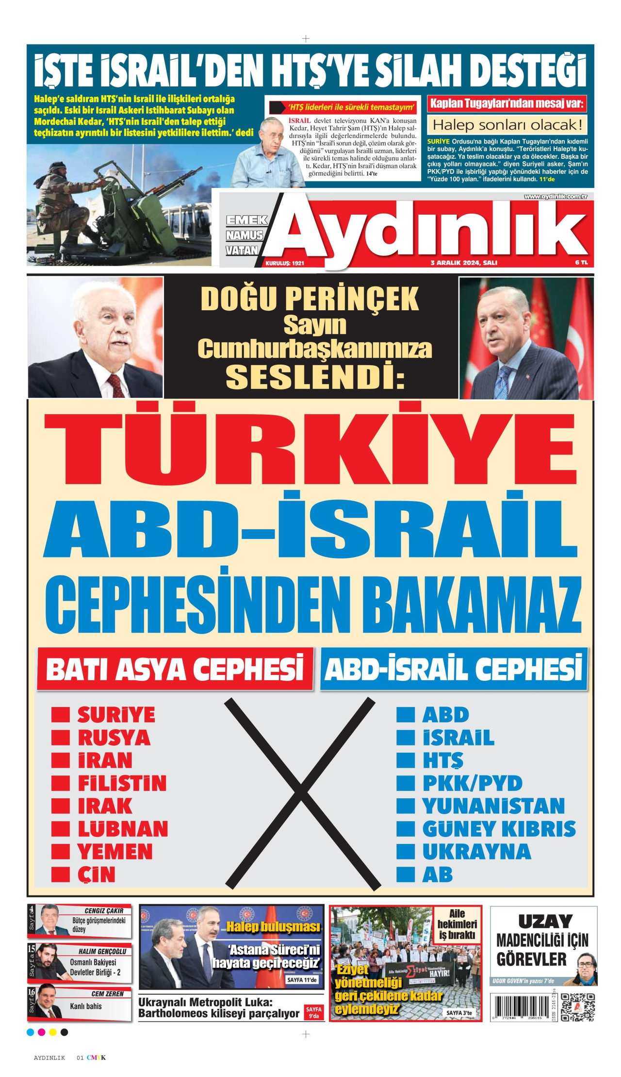 AYDINLIK GAZETESİ 3 Aralık 2024 Gazete Manşeti Büyük