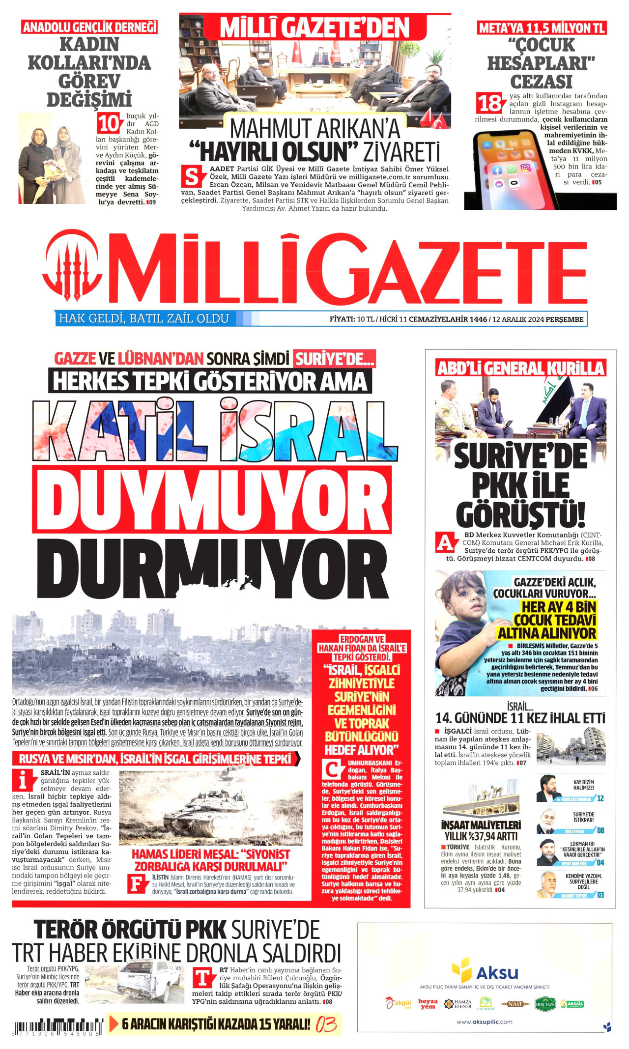 MİLLİ GAZETE 12 Aralık 2024 Gazete Manşeti Büyük