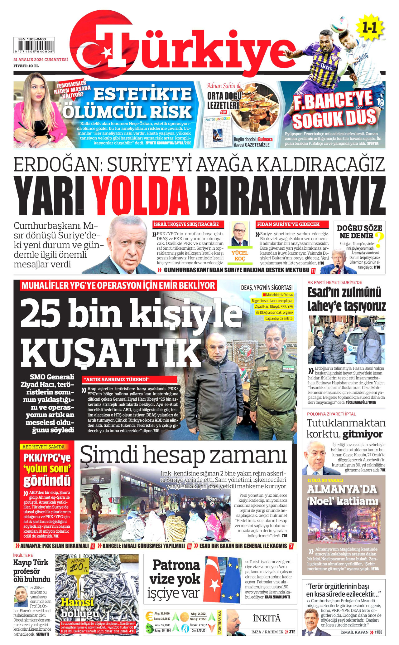 TÜRKİYE GAZETESİ 21 Aralık 2024 Gazete Manşeti Büyük