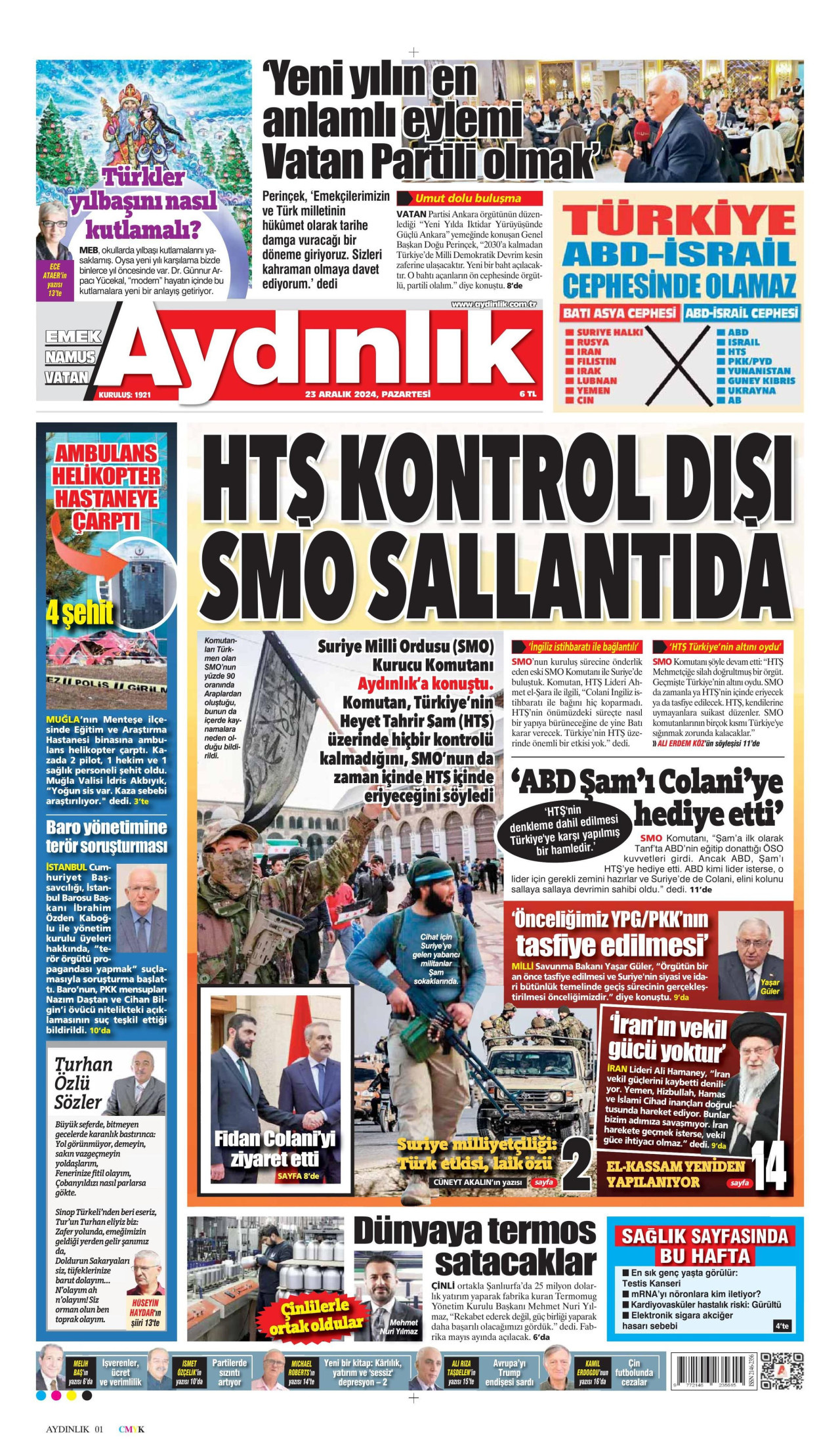 AYDINLIK GAZETESİ 23 Aralık 2024 Gazete Manşeti Büyük