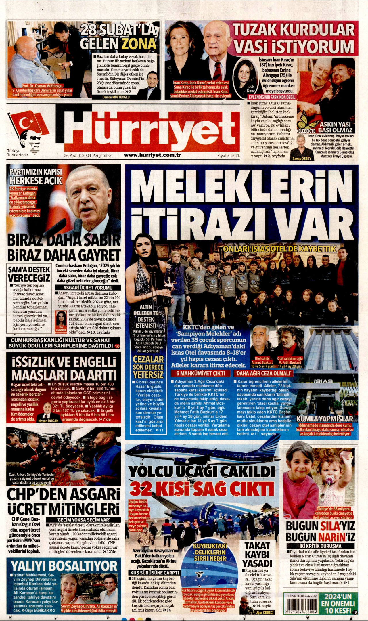 HÜRRİYET 26 Aralık 2024 Gazete Manşeti Büyük