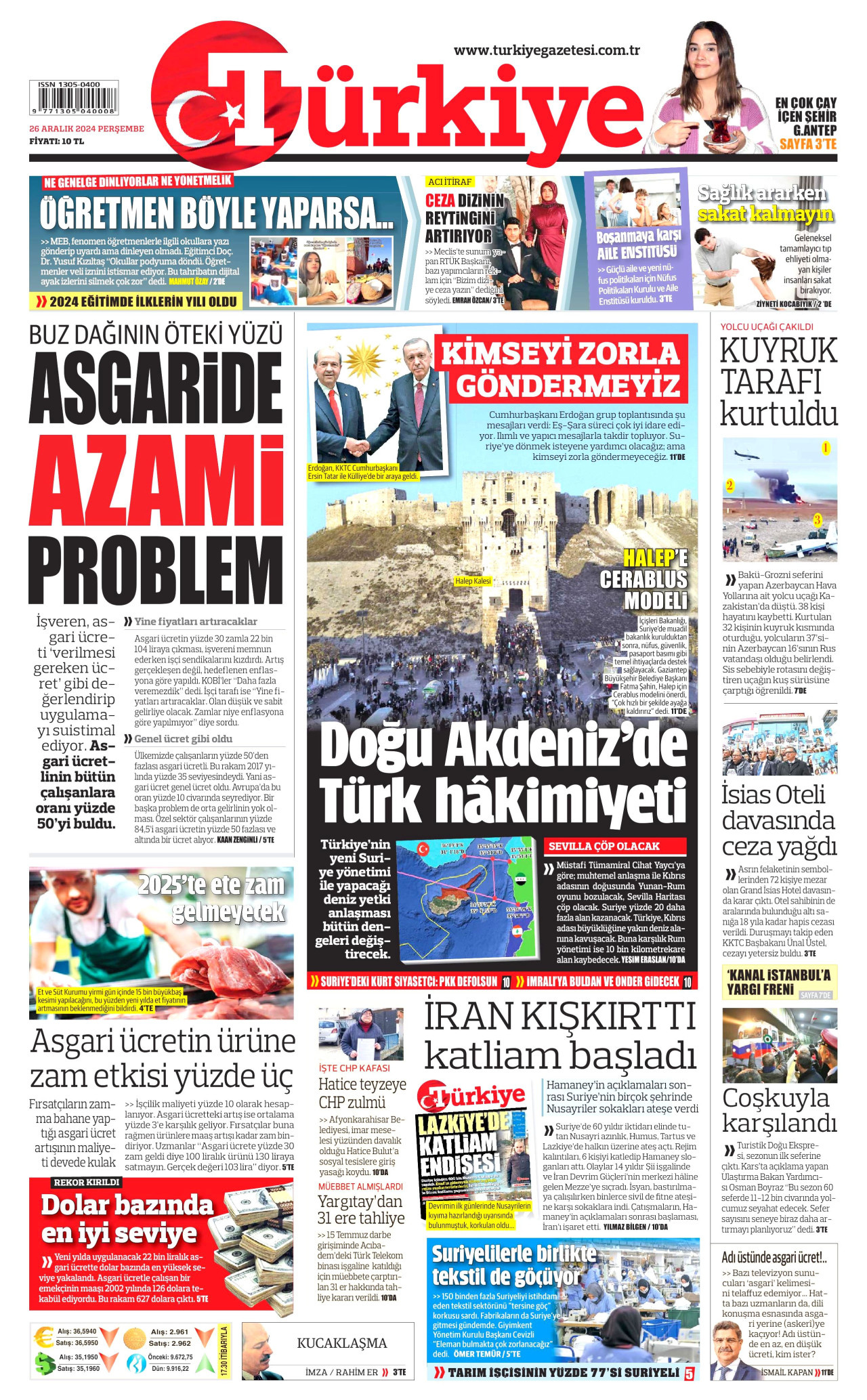 TÜRKİYE GAZETESİ 26 Aralık 2024 Gazete Manşeti Büyük