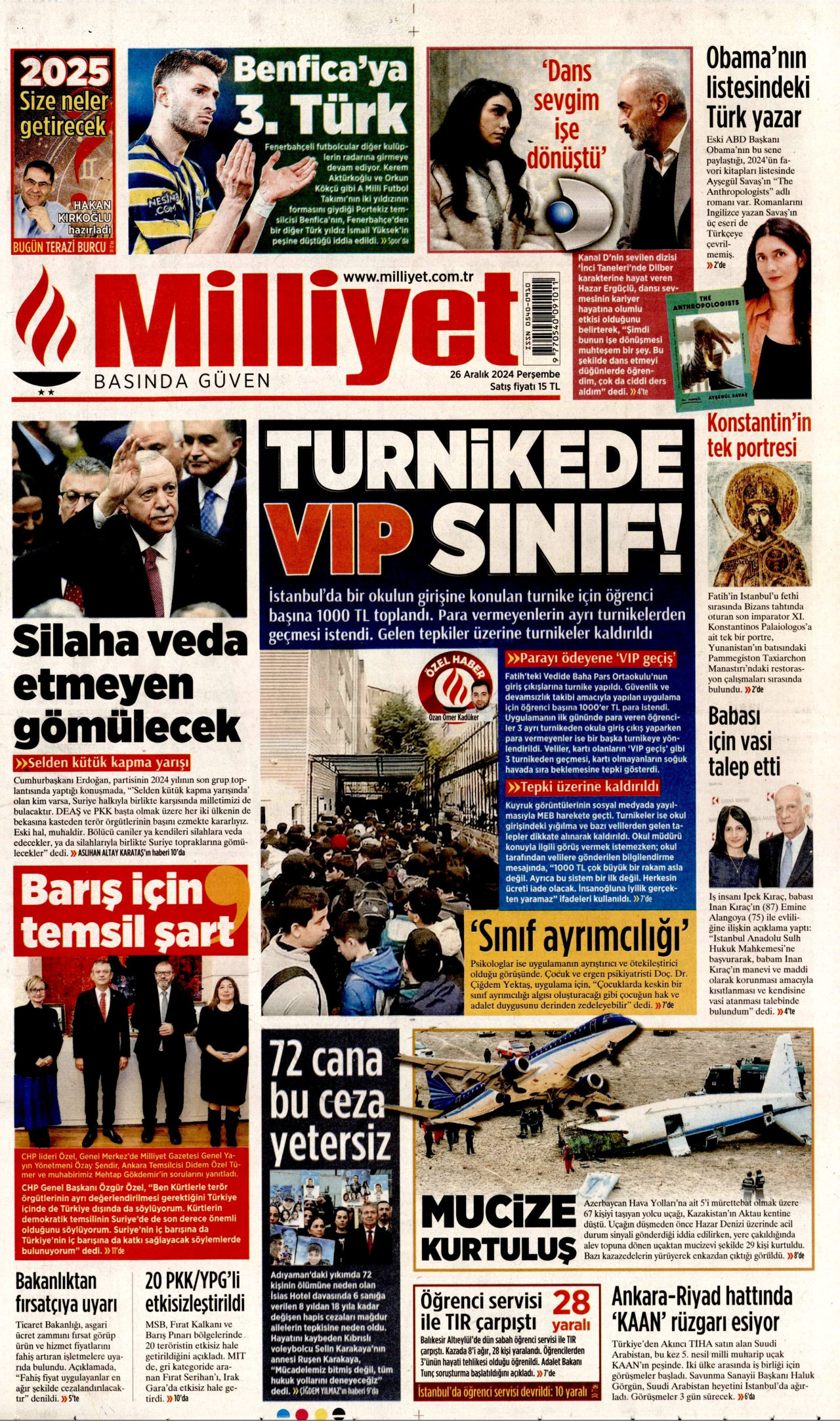 MİLLİYET 26 Aralık 2024 Gazete Manşeti Büyük