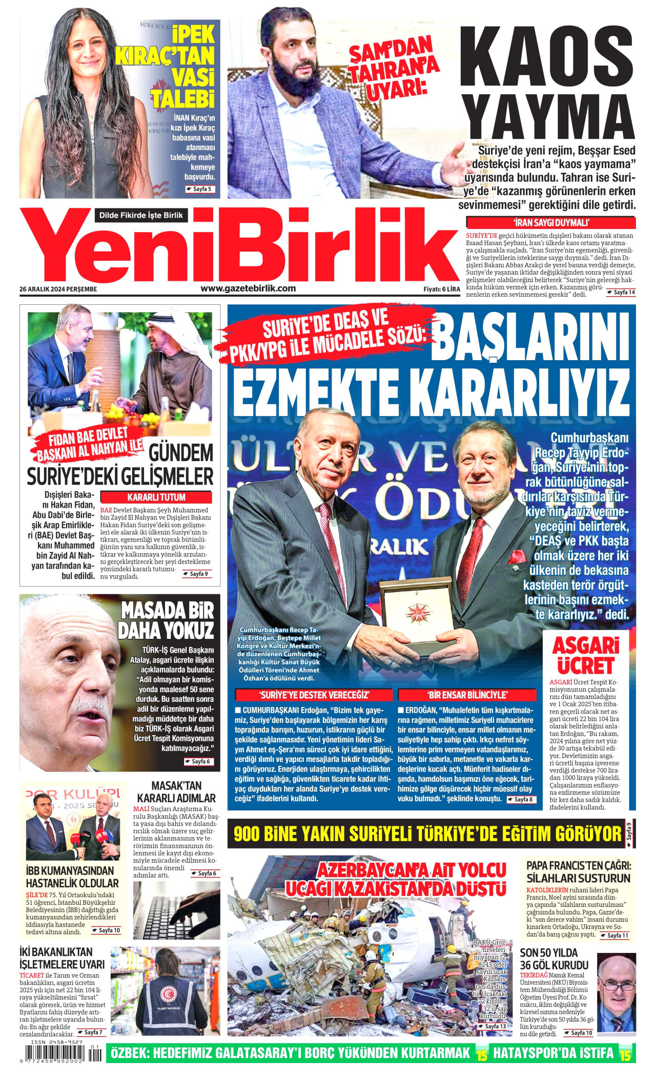 YENİBİRLİK 26 Aralık 2024 Gazete Manşeti Büyük