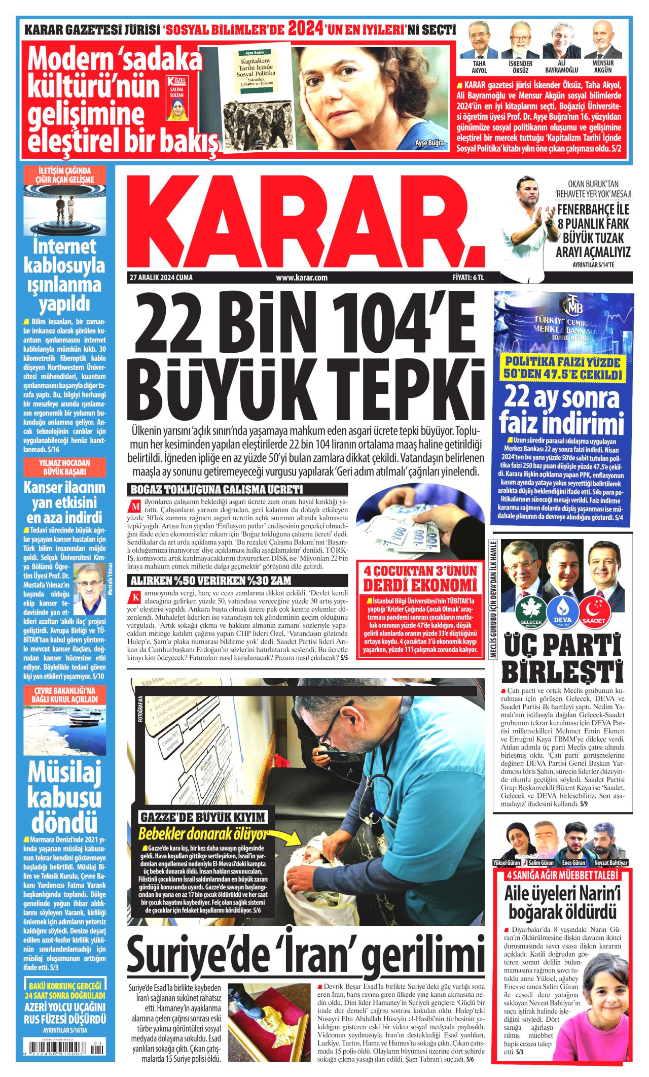 KARAR 27 Aralık 2024 Gazete Manşeti Büyük