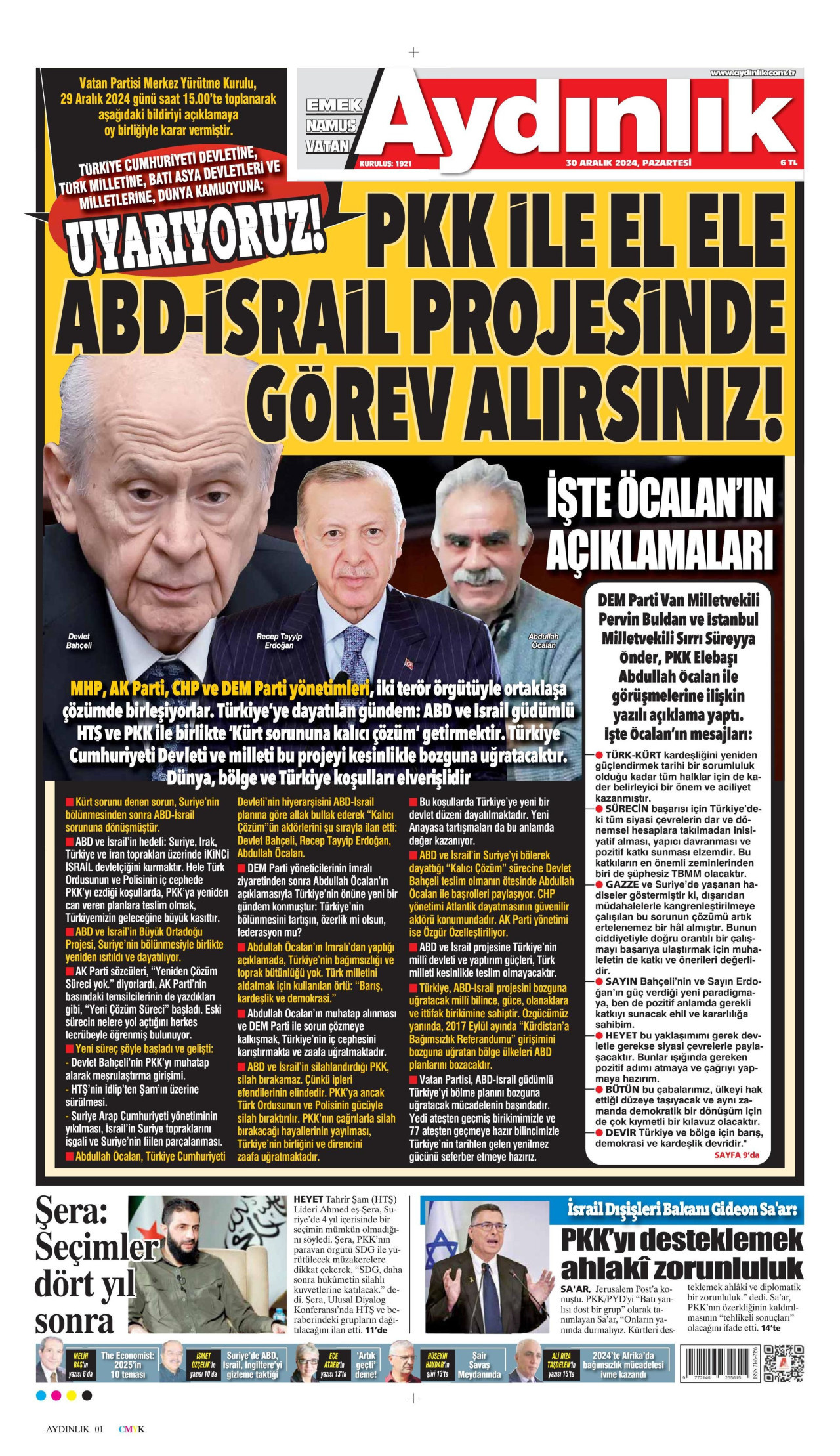 AYDINLIK GAZETESİ 30 Aralık 2024 Gazete Manşeti Büyük