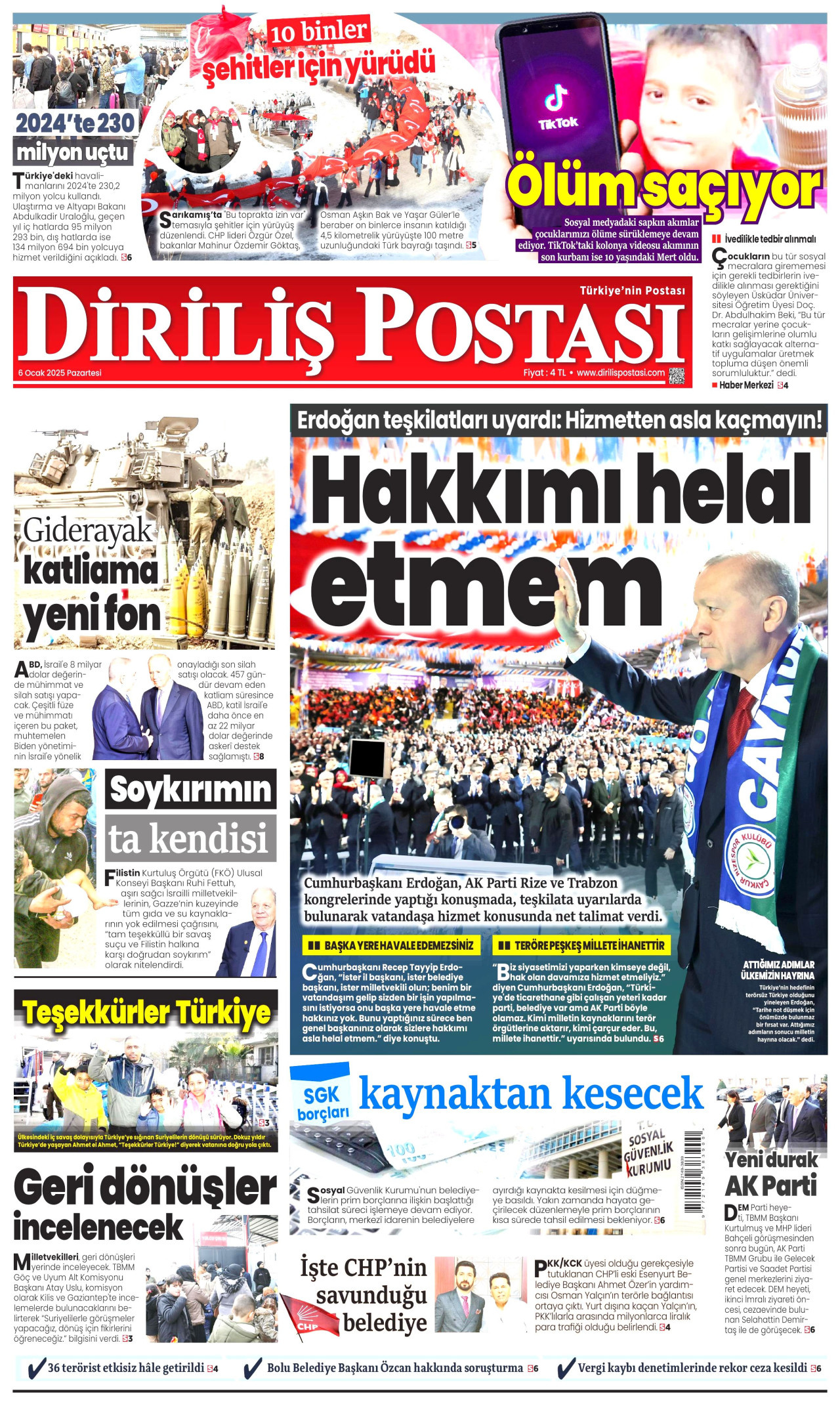 DİRİLİŞ POSTASI 6 Ocak 2025 Gazete Manşeti Büyük