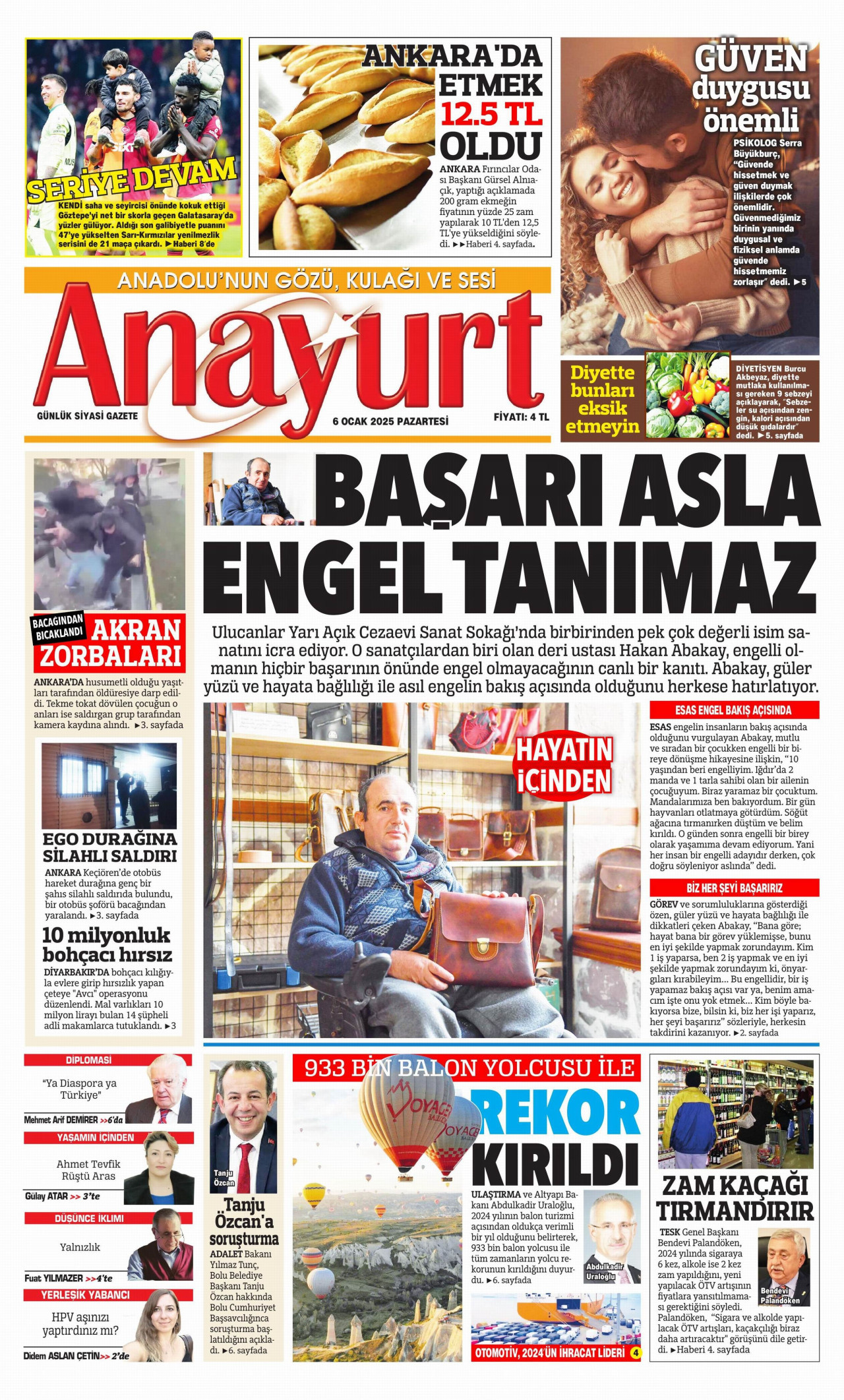 ANAYURT 6 Ocak 2025 Gazete Manşeti Büyük