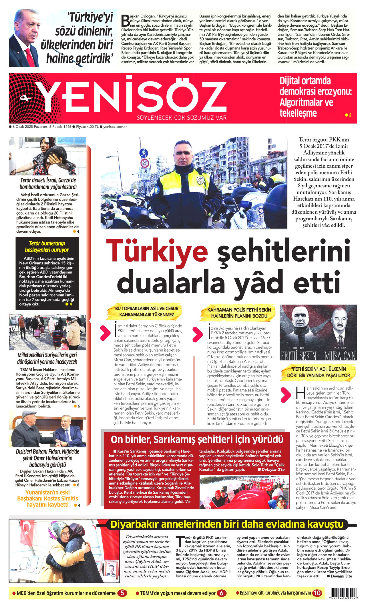 YENİ SÖZ GAZETESİ 6 Ocak 2025 Gazete Manşeti Büyük