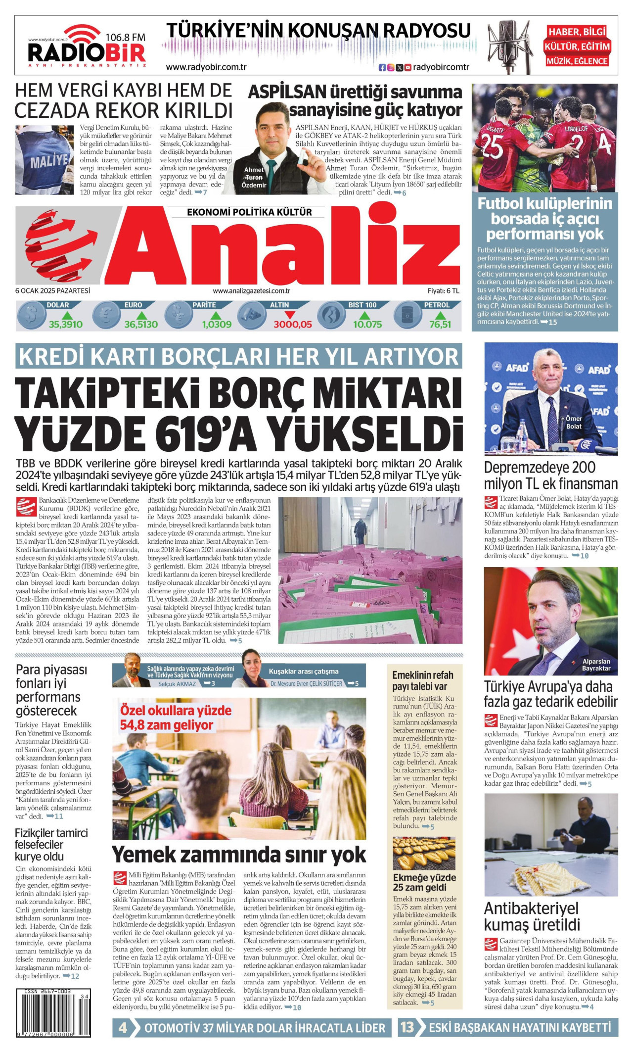 ANALİZ 6 Ocak 2025 Gazete Manşeti Büyük