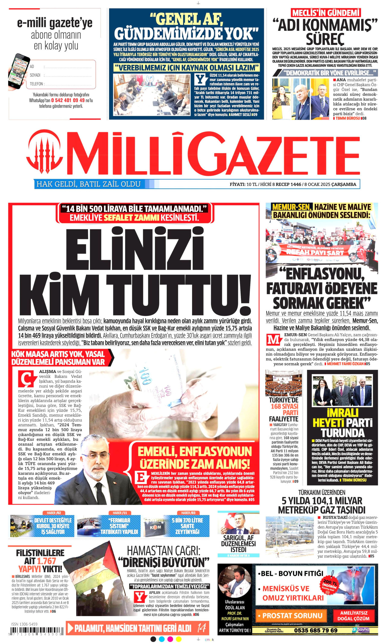 MİLLİ GAZETE 8 Ocak 2025 Gazete Manşeti Büyük