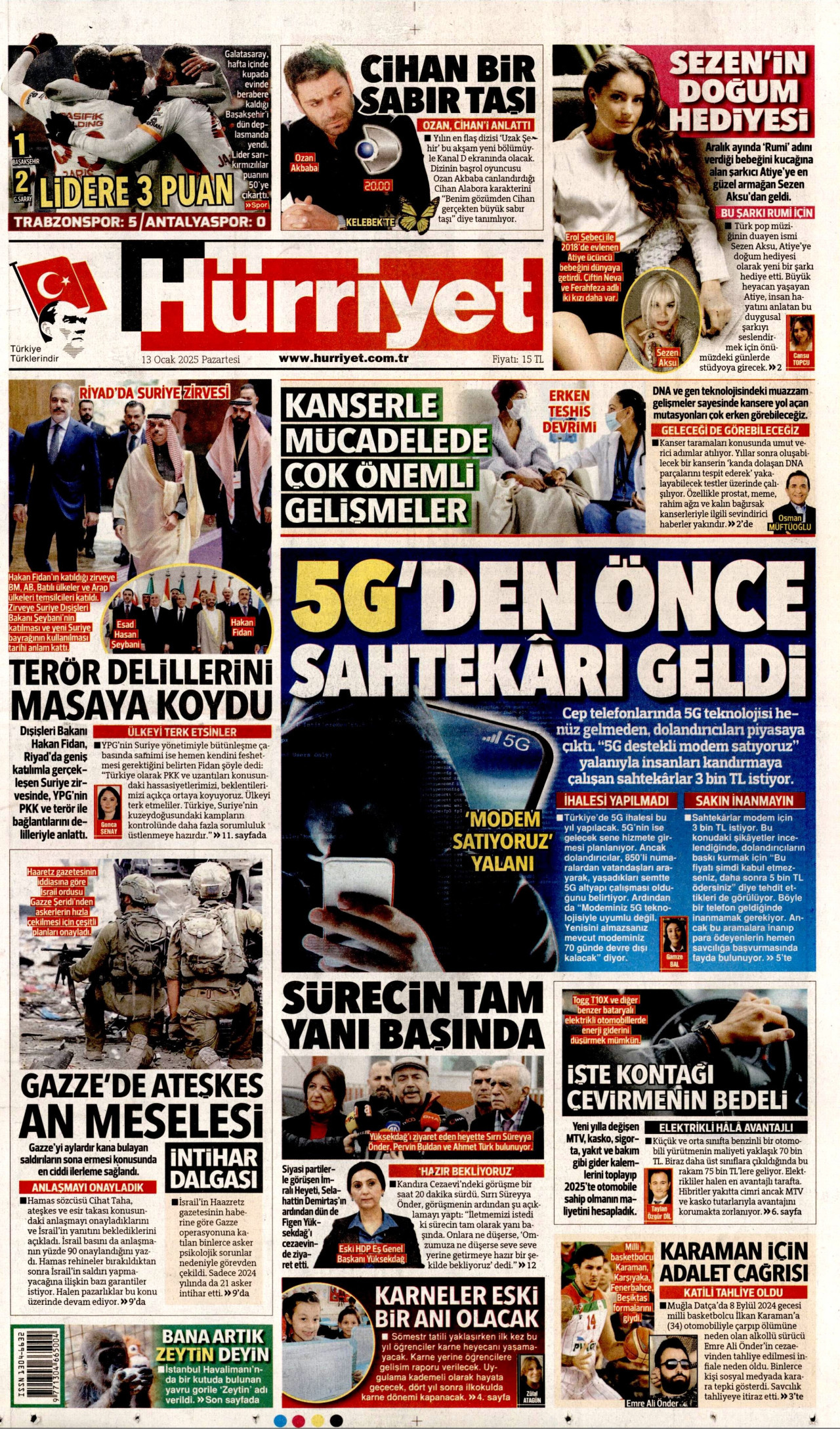 HÜRRİYET 13 Ocak 2025 Gazete Manşeti Büyük