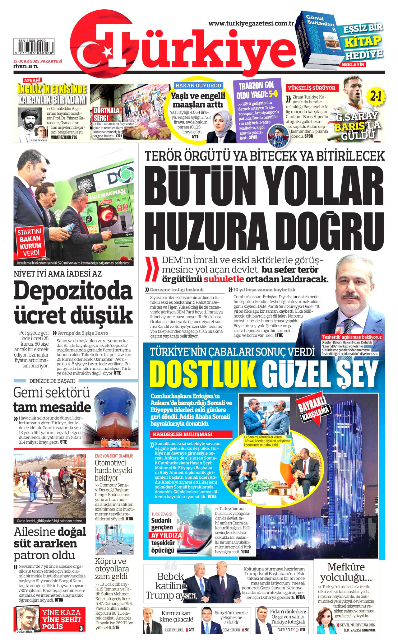 TÜRKİYE GAZETESİ 13 Ocak 2025 Gazete Manşeti Büyük