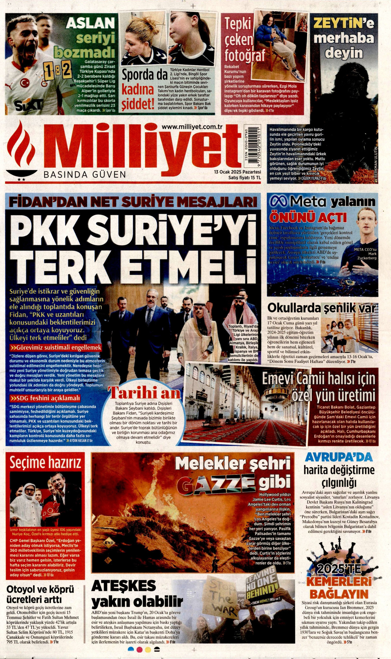 MİLLİYET 13 Ocak 2025 Gazete Manşeti Büyük