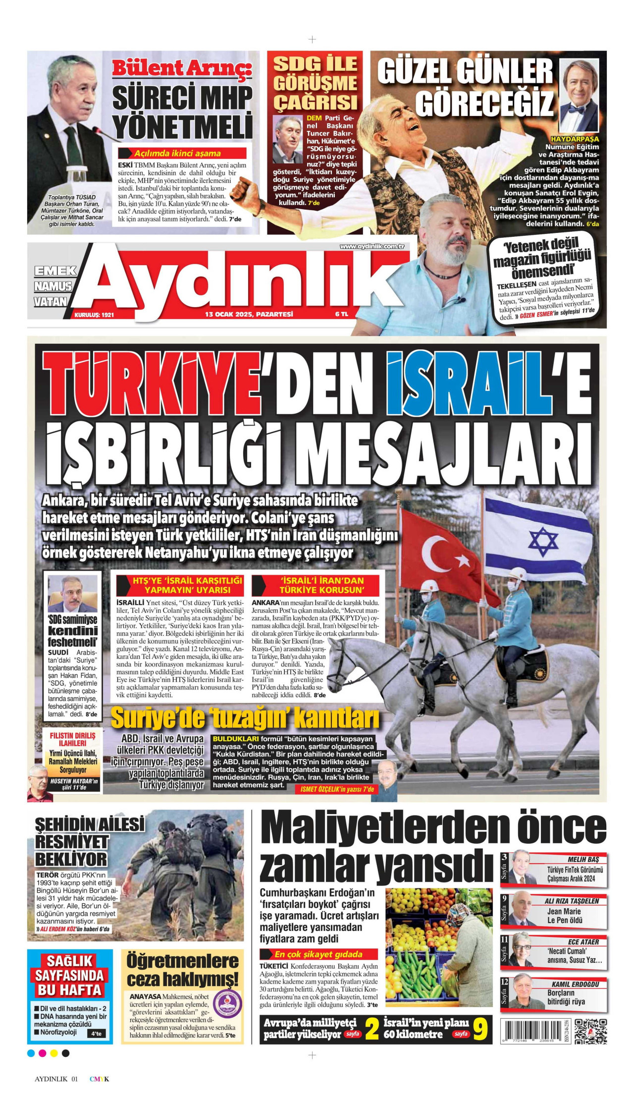 AYDINLIK GAZETESİ 13 Ocak 2025 Gazete Manşeti Büyük