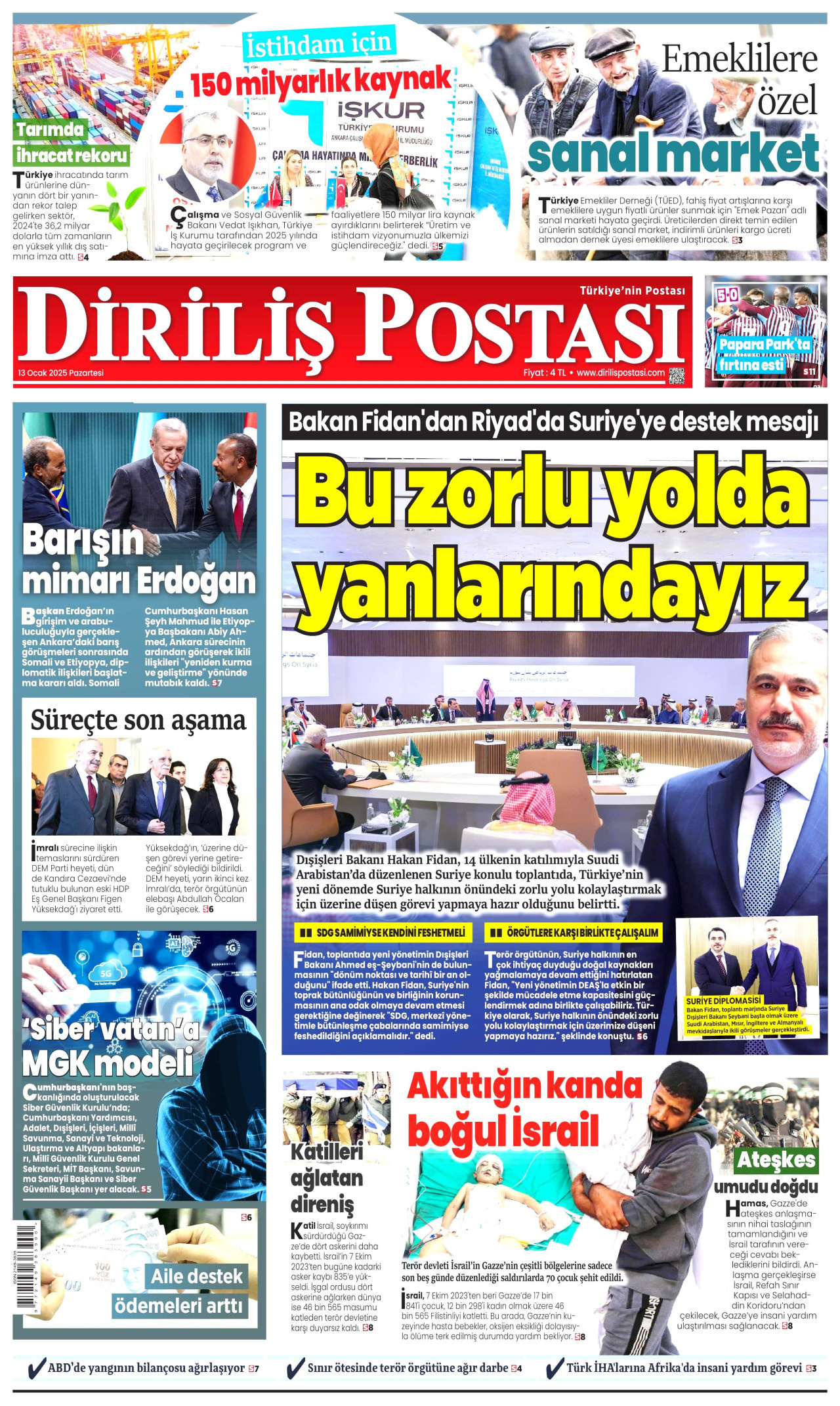 DİRİLİŞ POSTASI 13 Ocak 2025 Gazete Manşeti Büyük